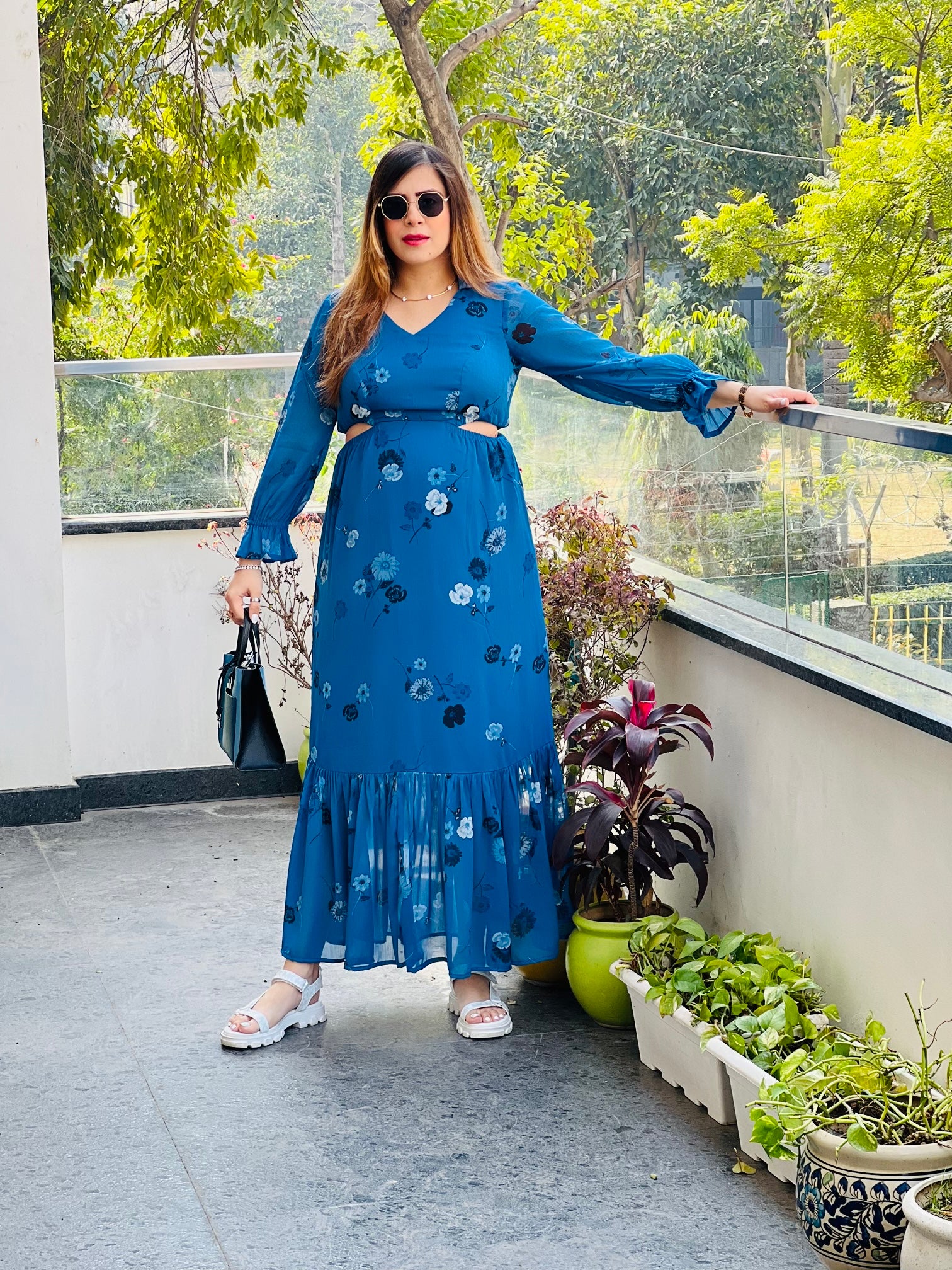 Cute Blue Cut Maxi Dress