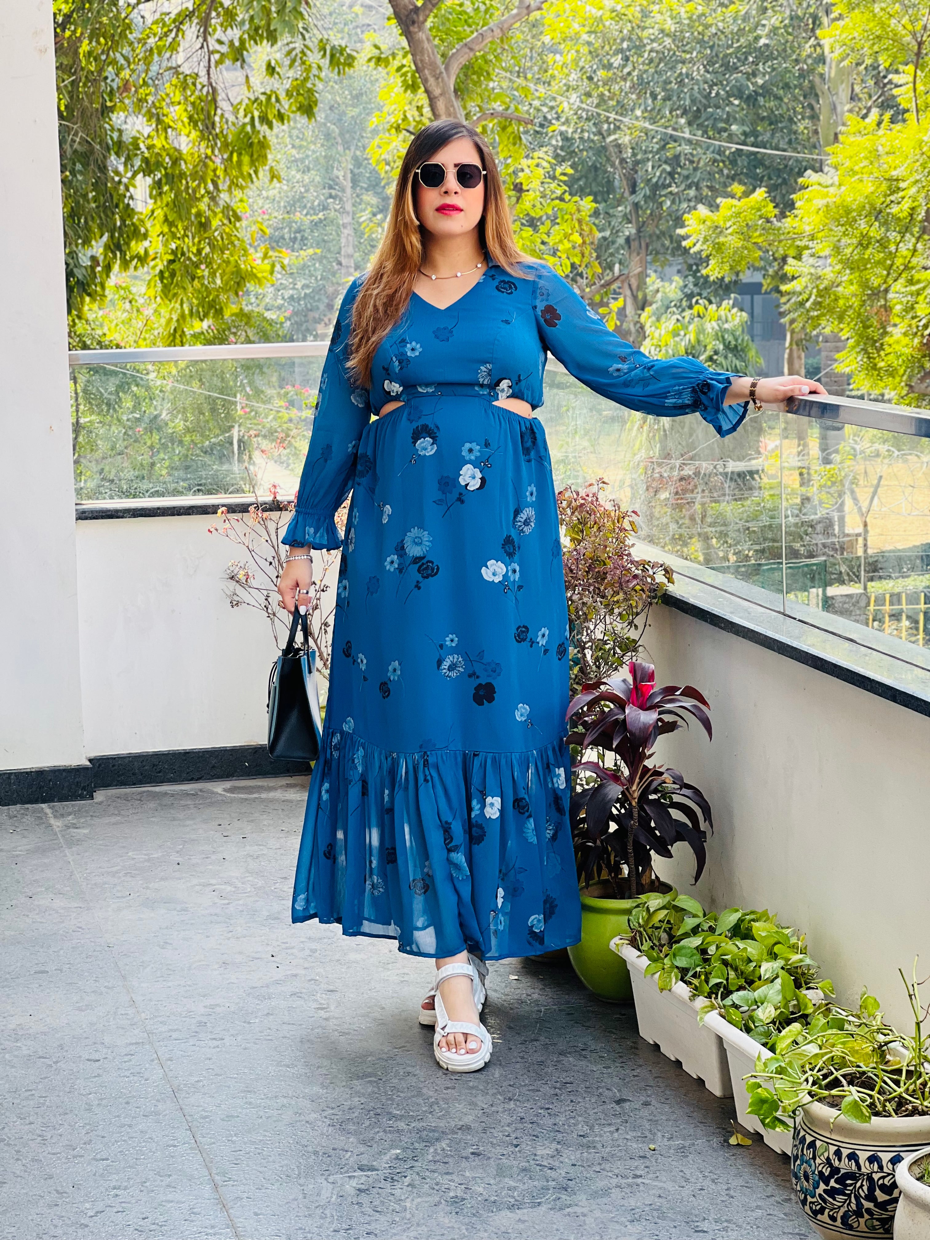 Cute Blue Cut Maxi Dress