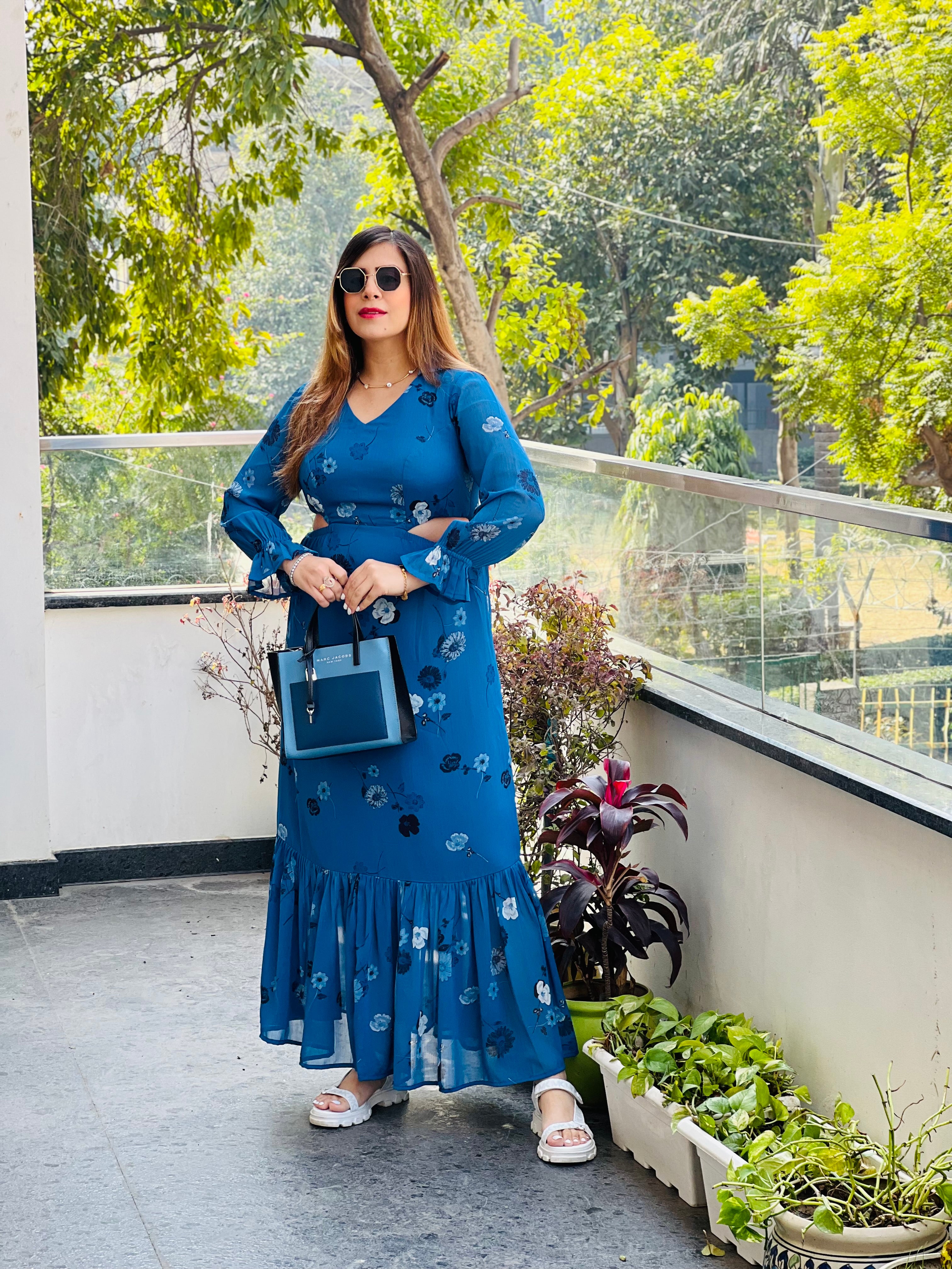 Cute Blue Cut Maxi Dress