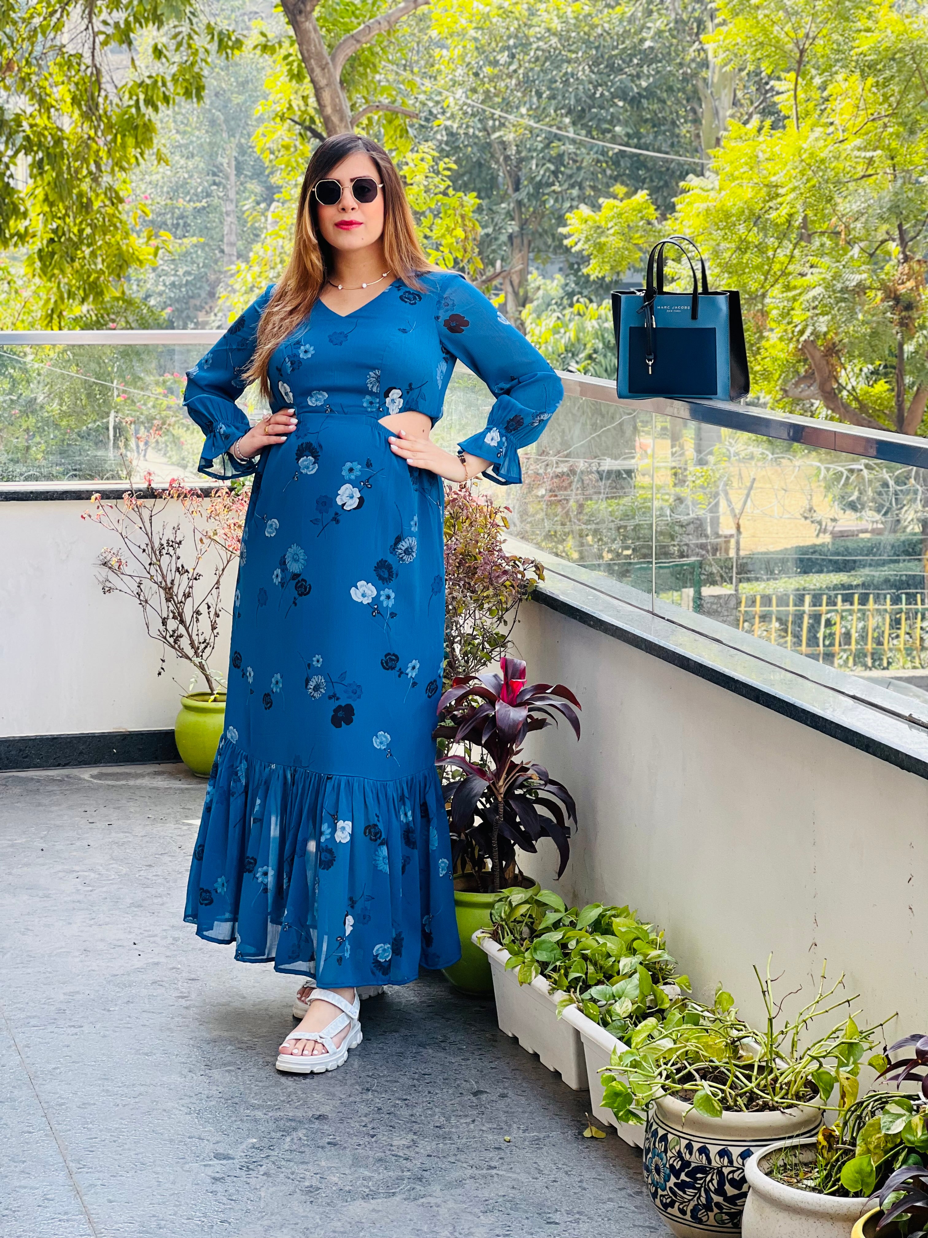 Cute Blue Cut Maxi Dress