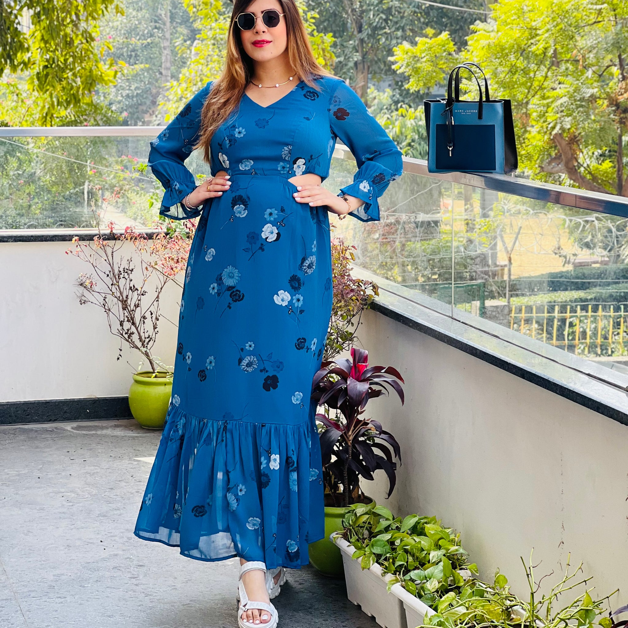 Cute Blue Cut Maxi Dress