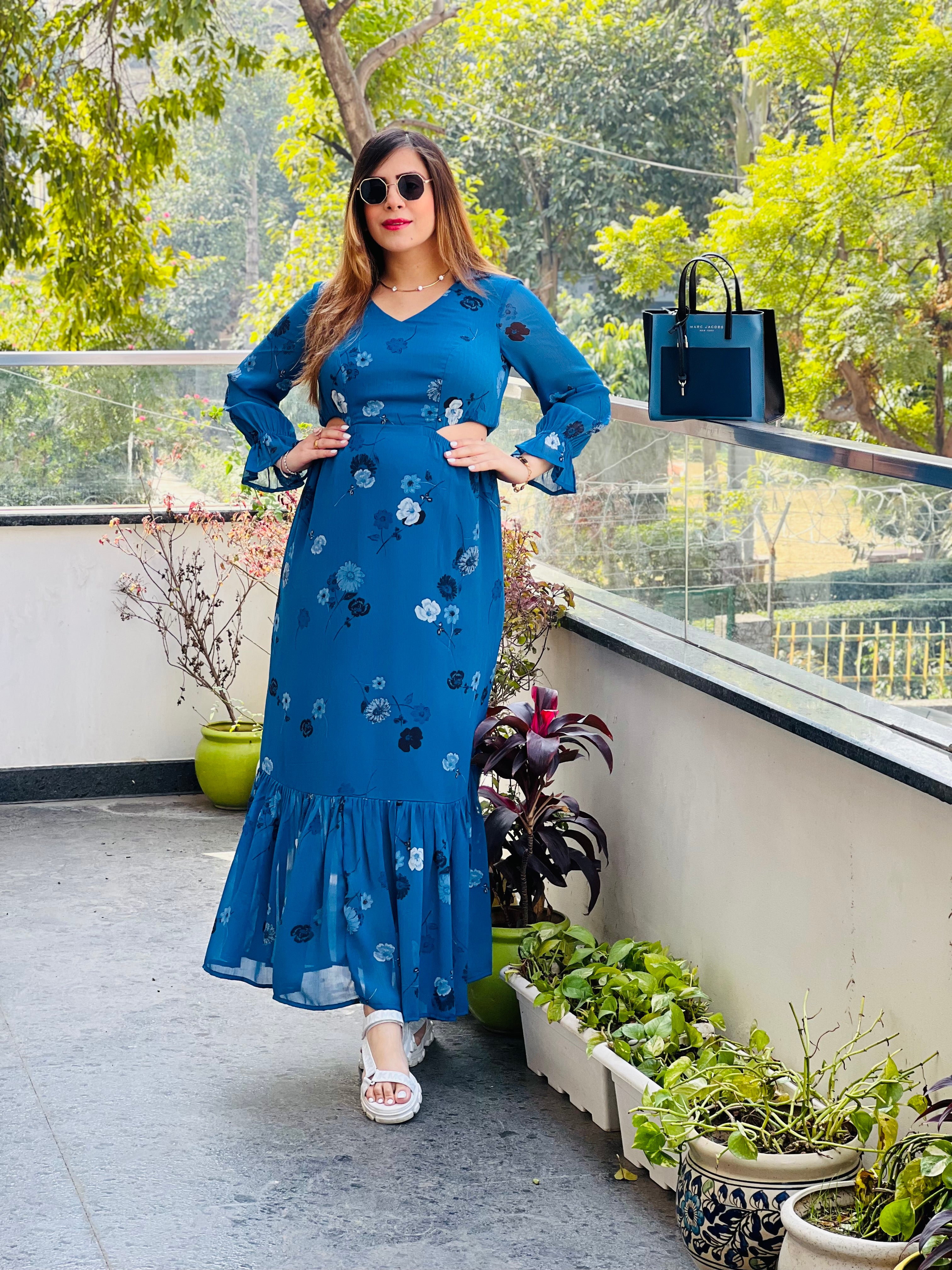 Cute Blue Cut Maxi Dress