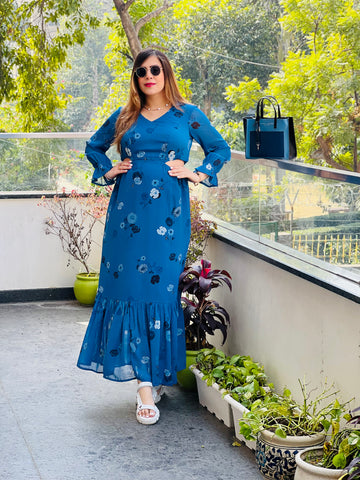 Cute Blue Cut Maxi Dress