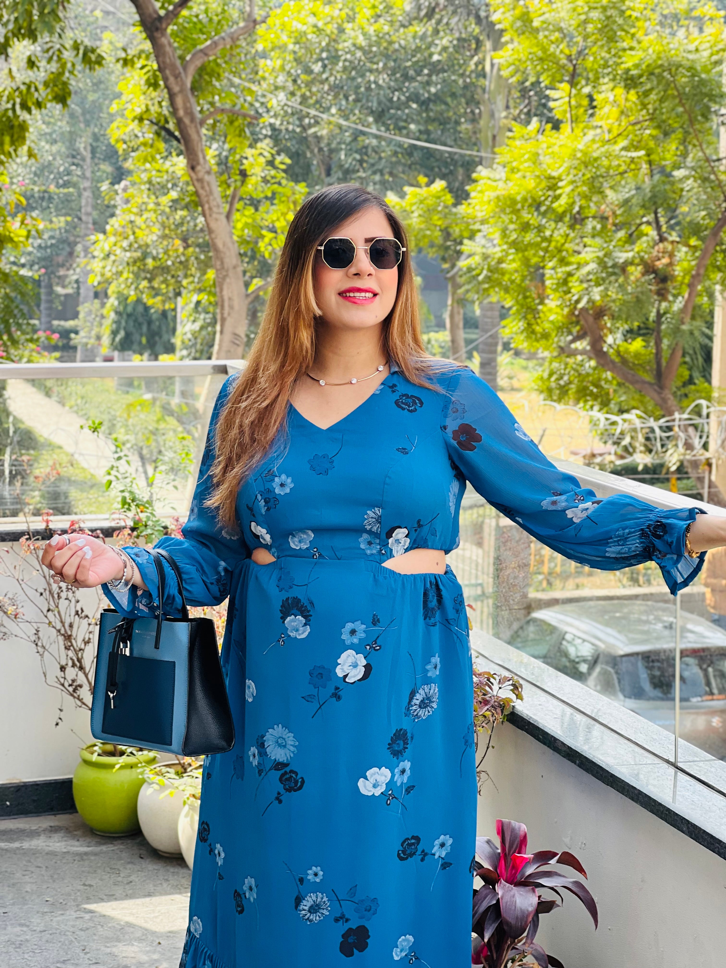 Cute Blue Cut Maxi Dress