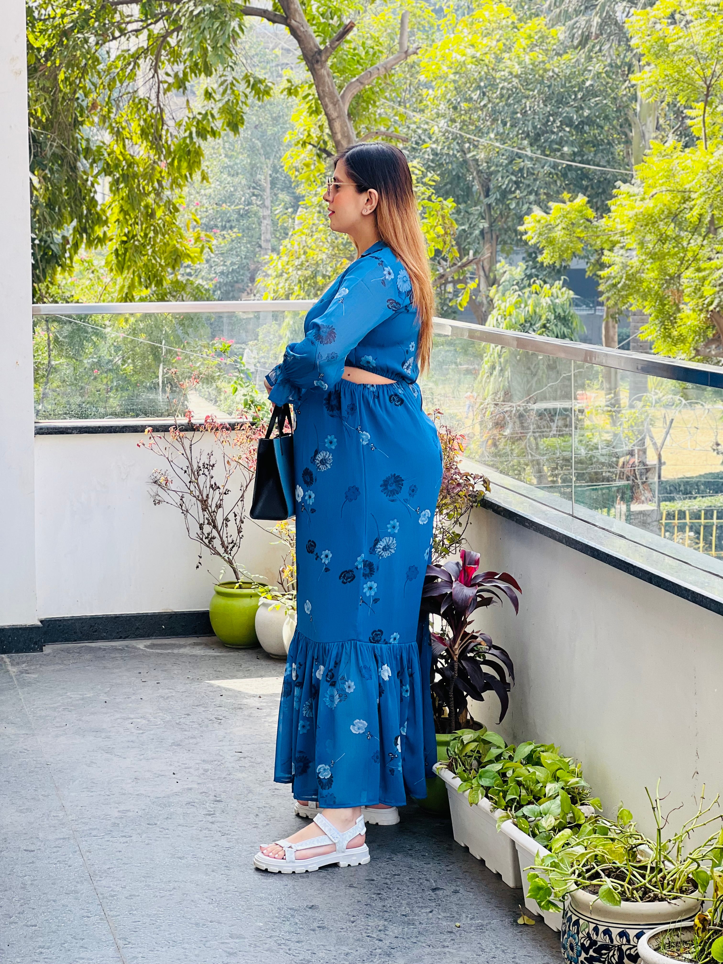 Cute Blue Cut Maxi Dress