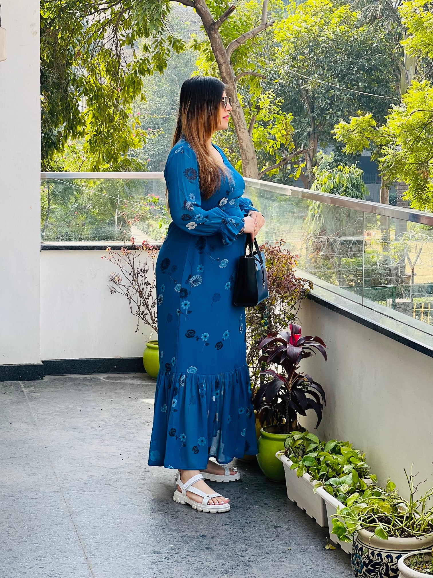Cute Blue Cut Maxi Dress