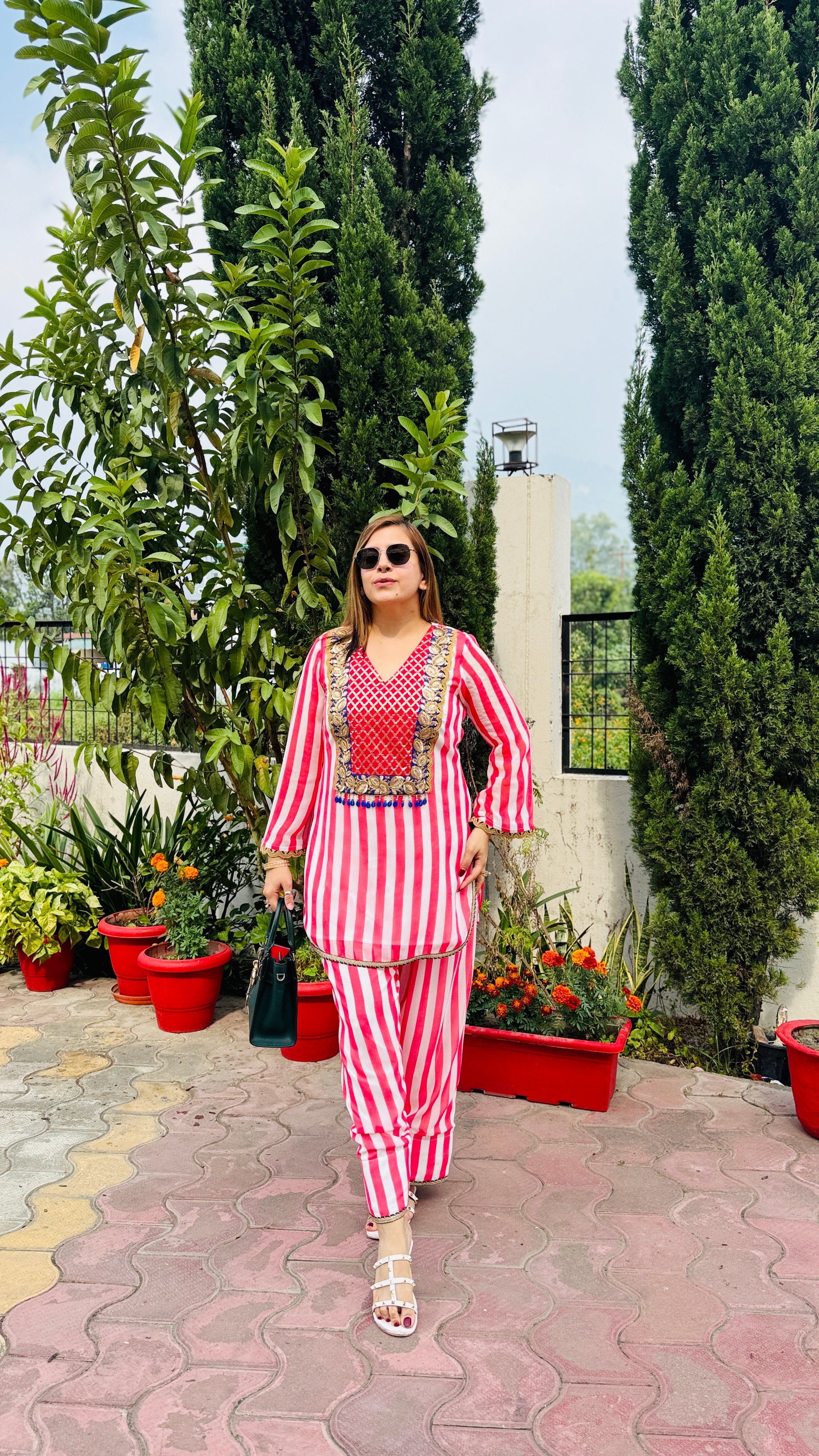 Coral Stripes Farshi Co-Ord