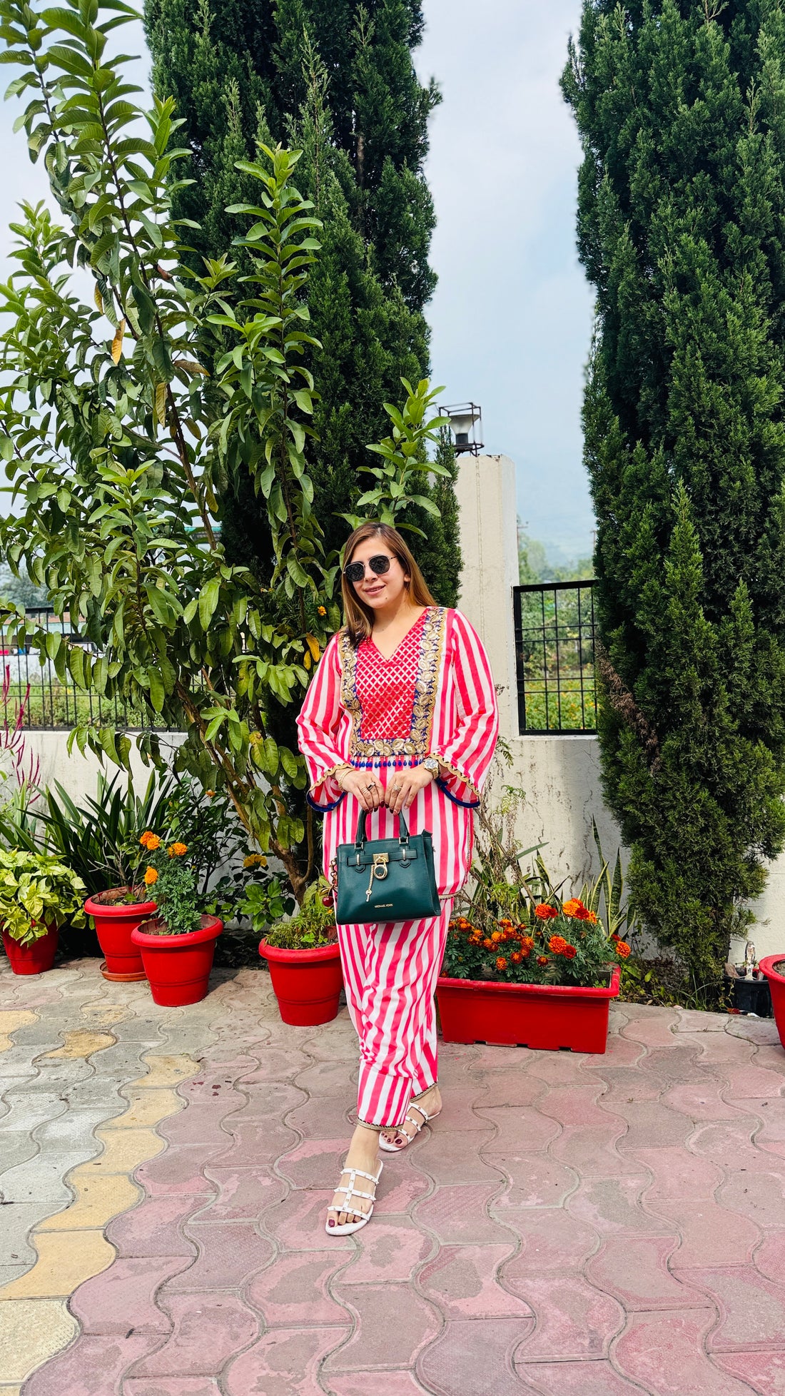 Coral Stripes Farshi Co-Ord