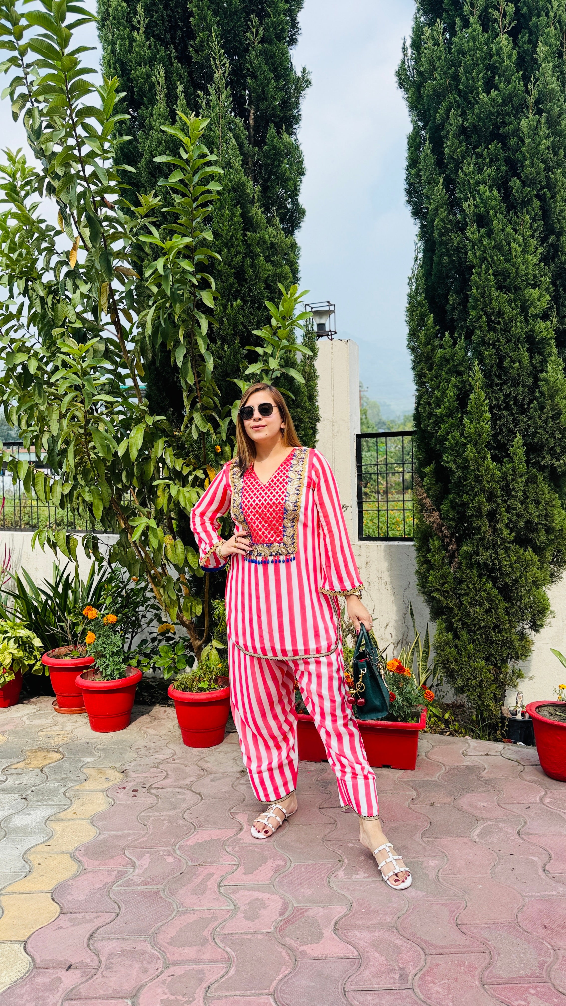 Coral Stripes Farshi Co-Ord