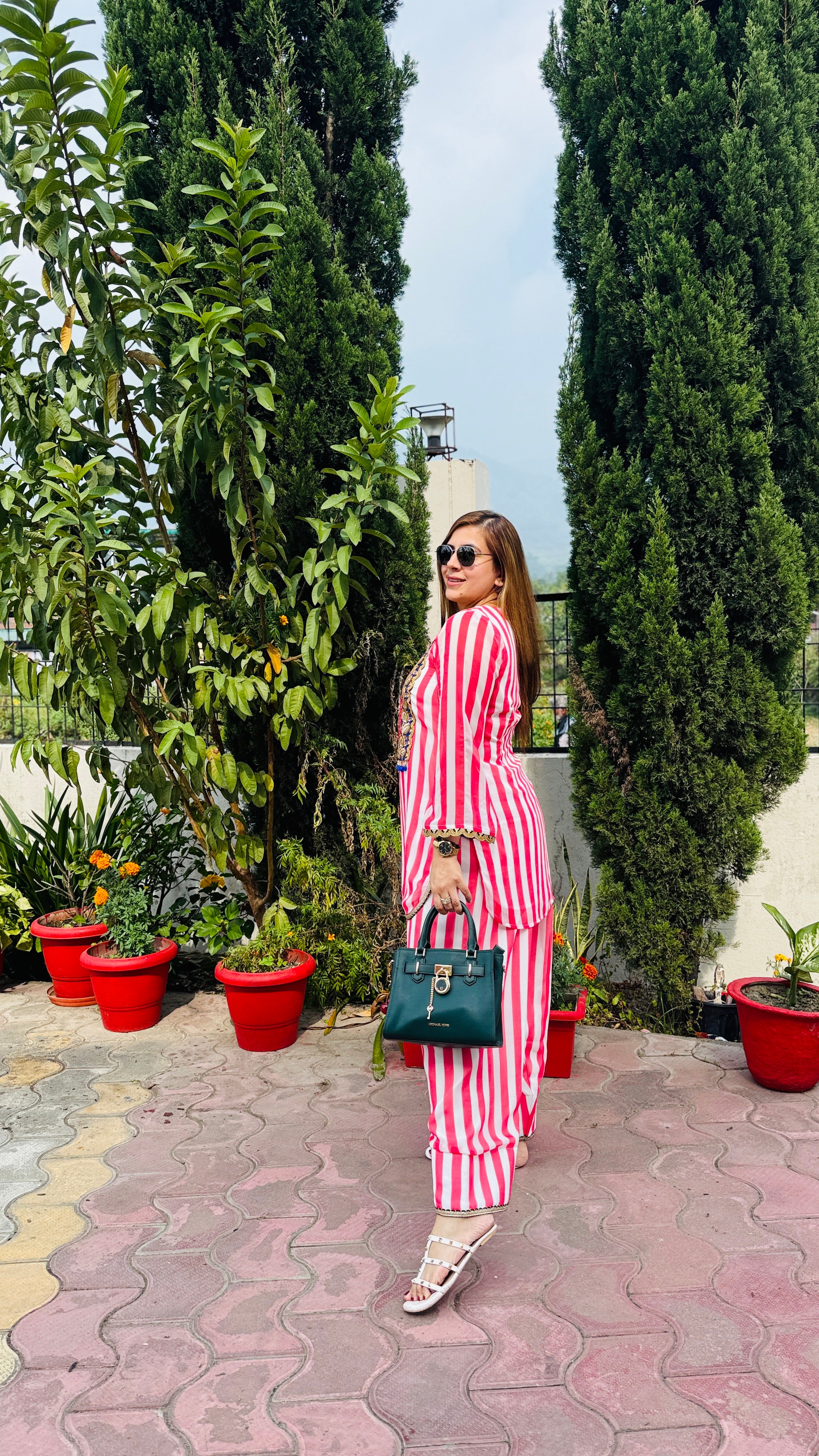 Coral Stripes Farshi Co-Ord