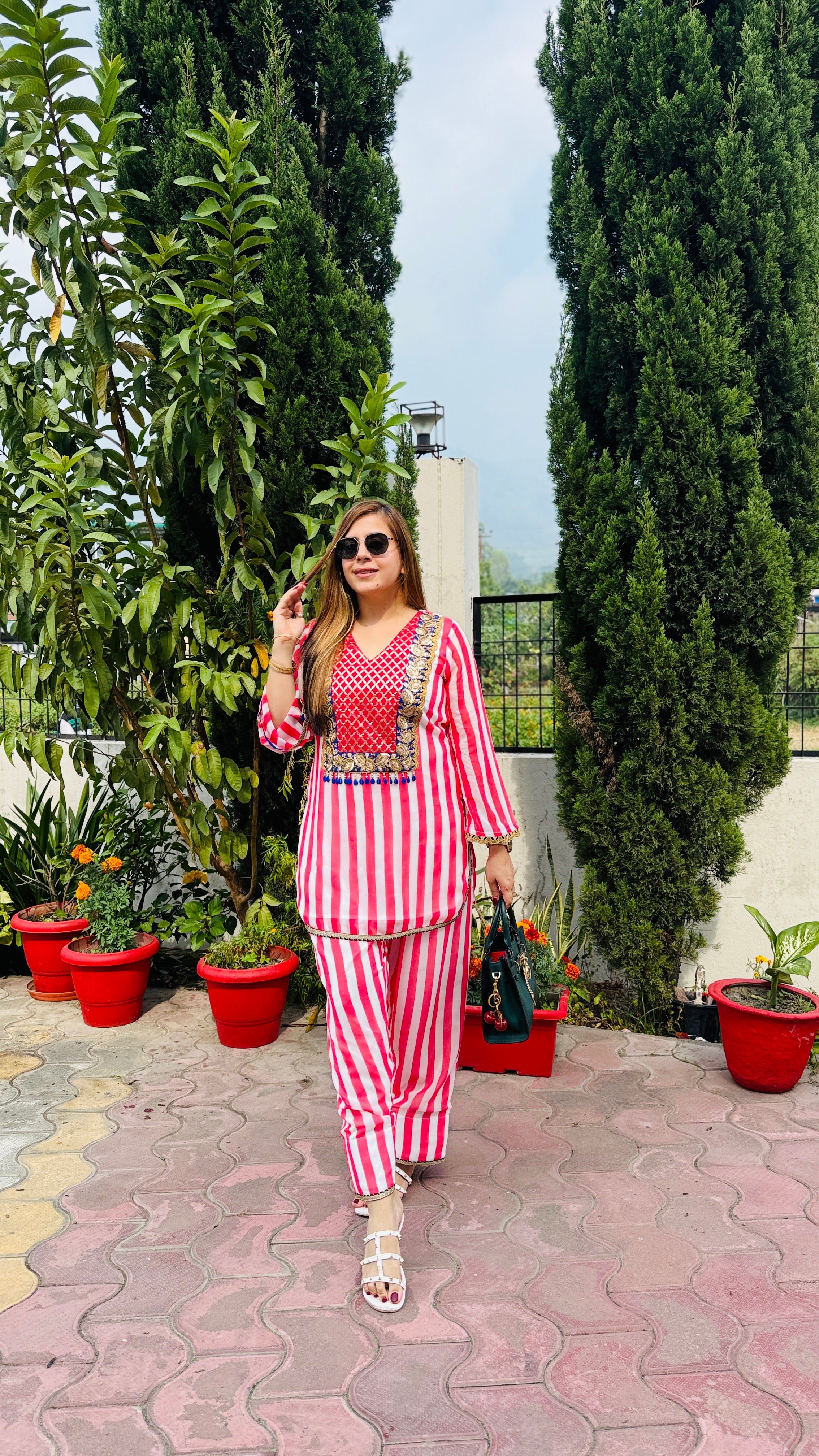 Coral Stripes Farshi Co-Ord