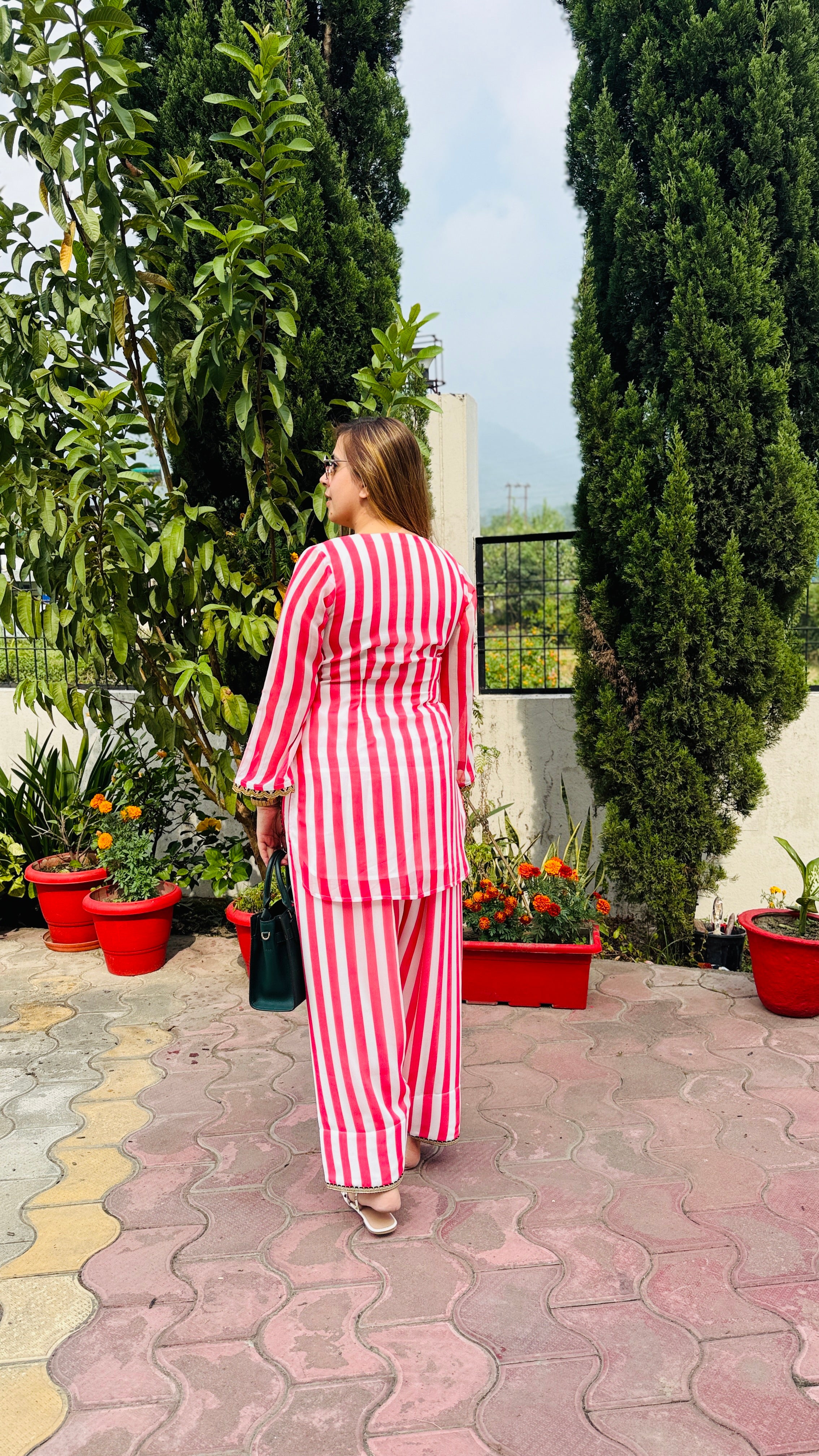 Coral Stripes Farshi Co-Ord