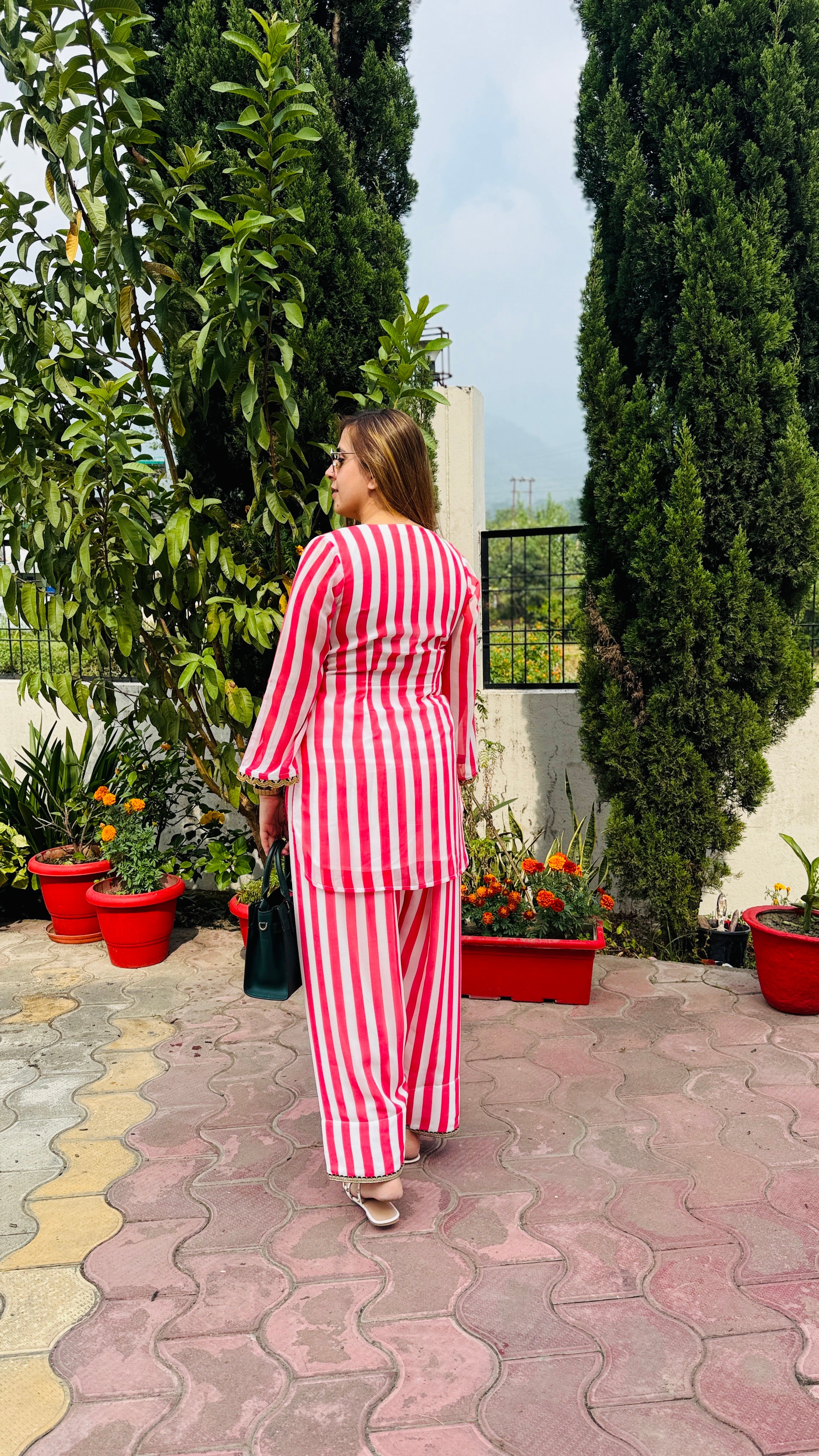 Coral Stripes Farshi Co-Ord