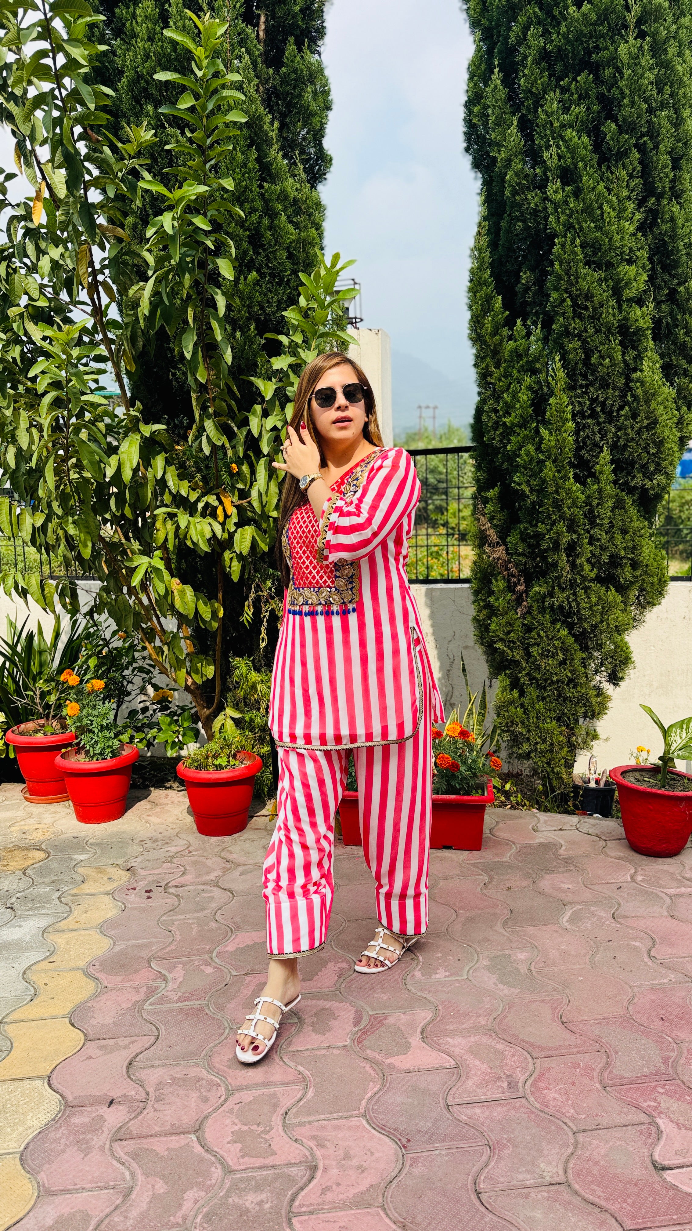 Coral Stripes Farshi Co-Ord