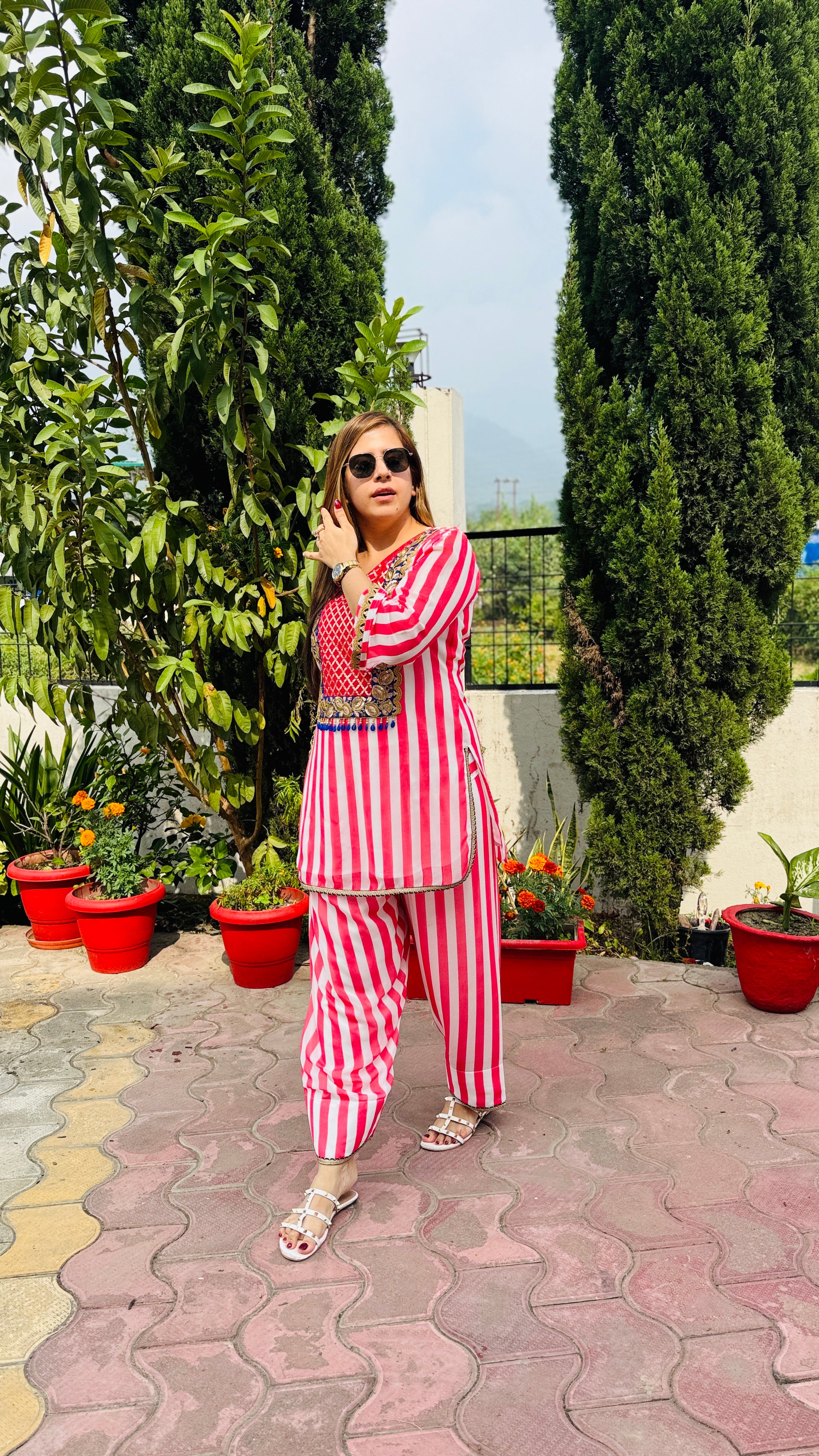 Coral Stripes Farshi Co-Ord