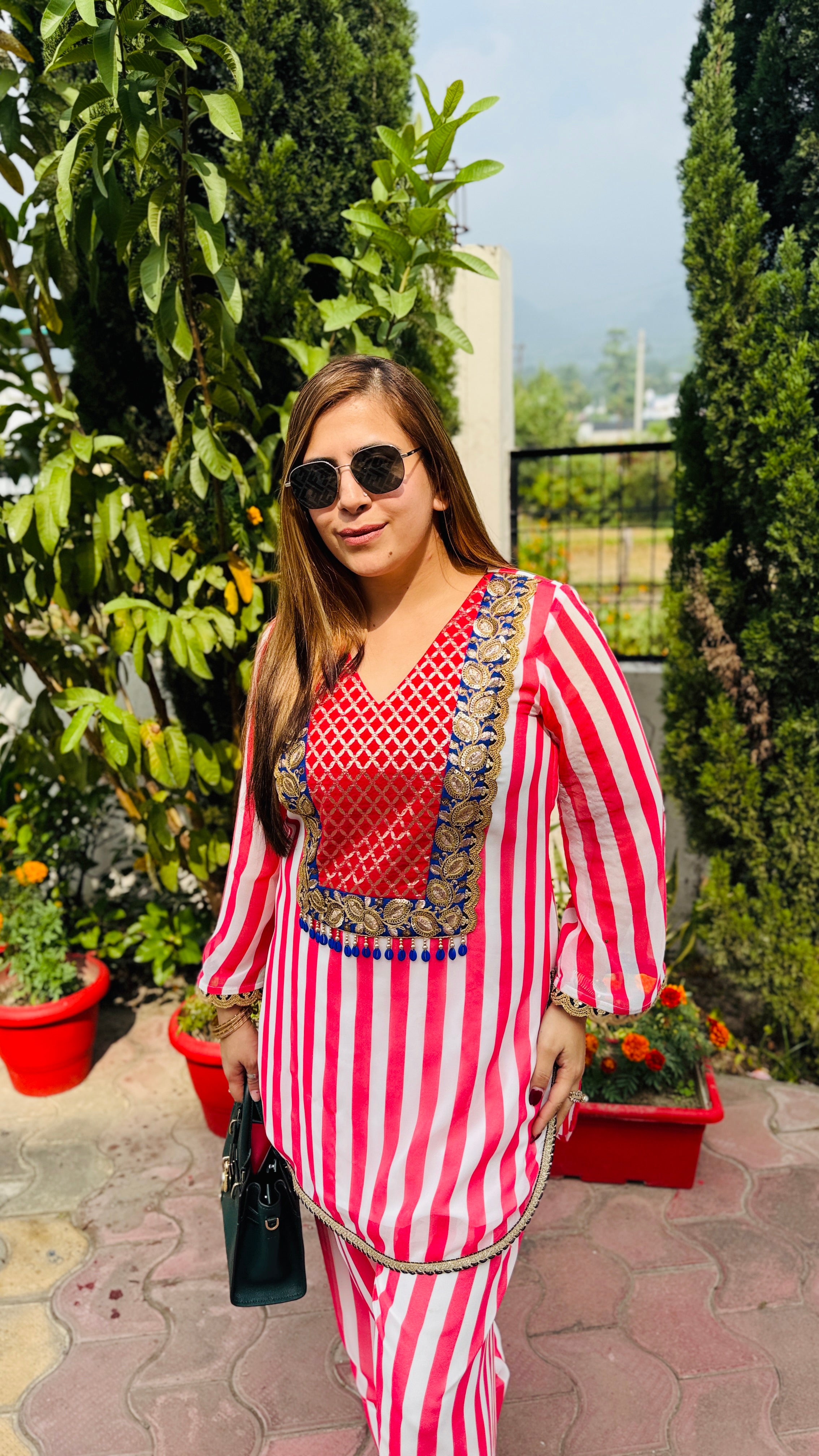 Coral Stripes Farshi Co-Ord