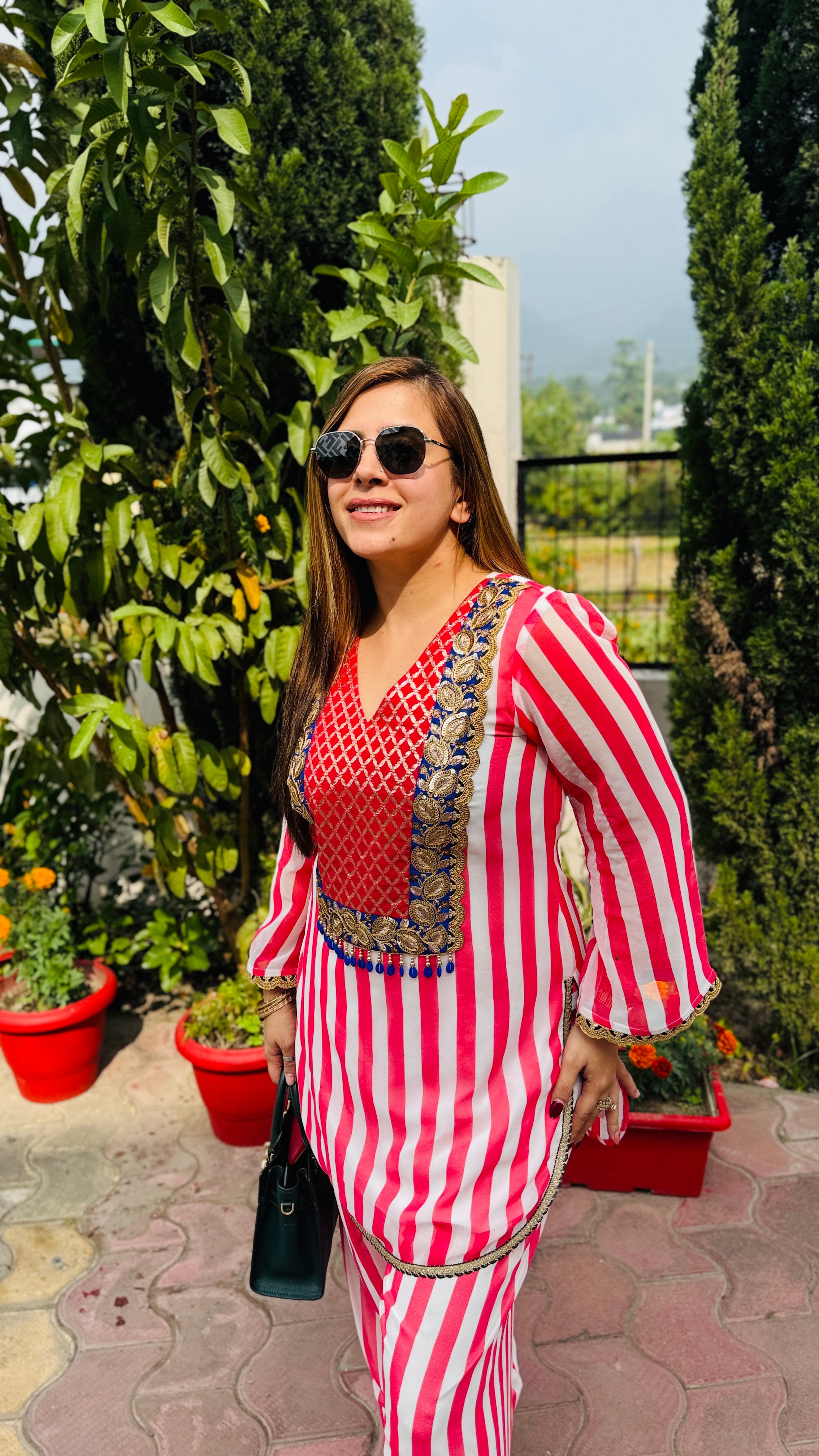 Coral Stripes Farshi Co-Ord