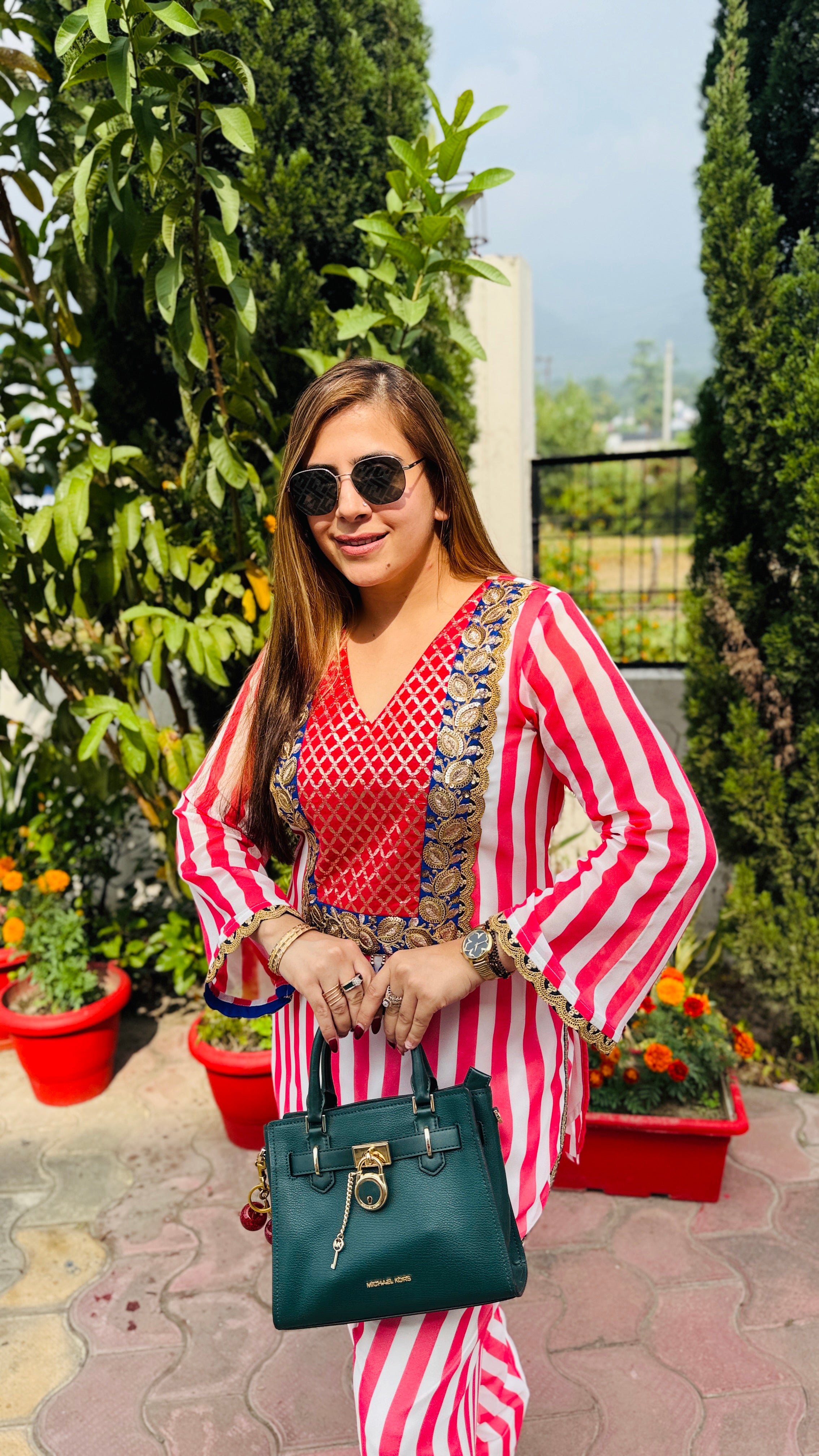 Coral Stripes Farshi Co-Ord