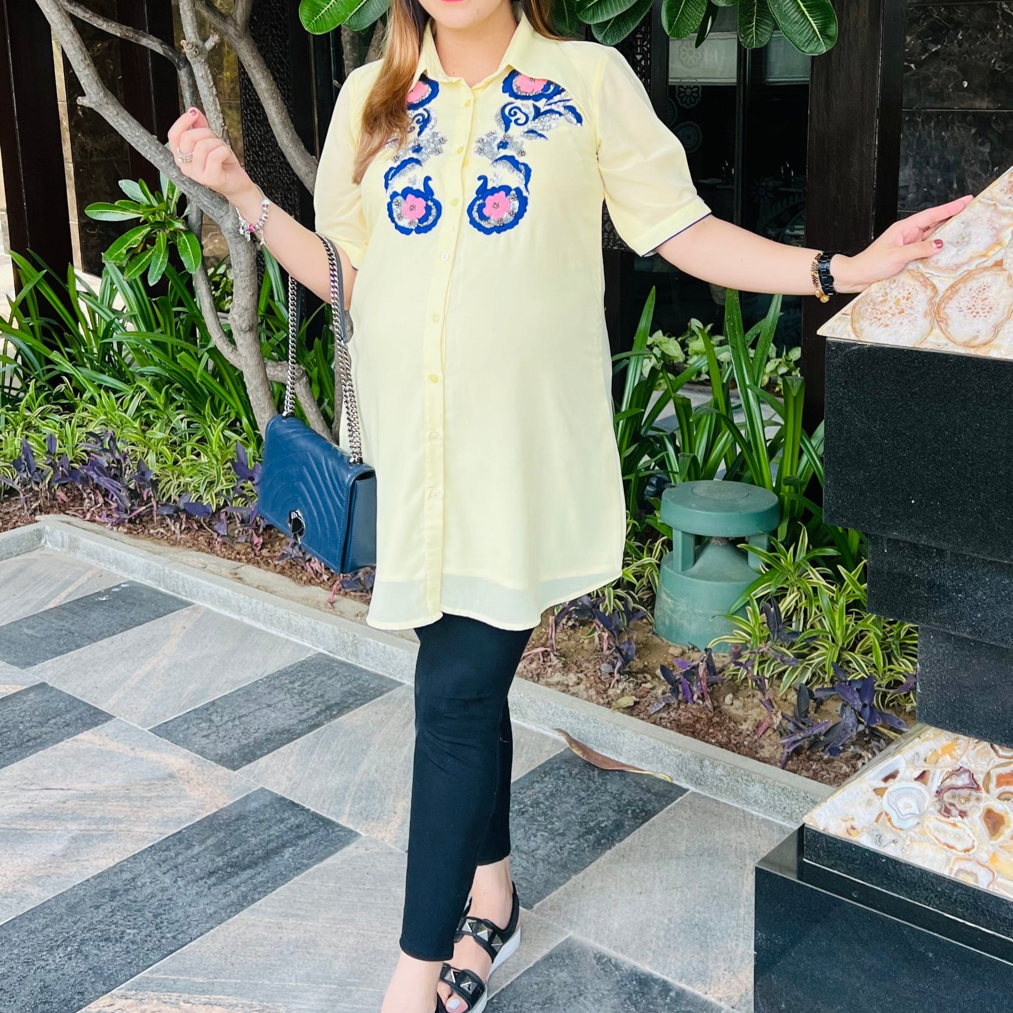 Lemon Yellow Embroidered Shirt