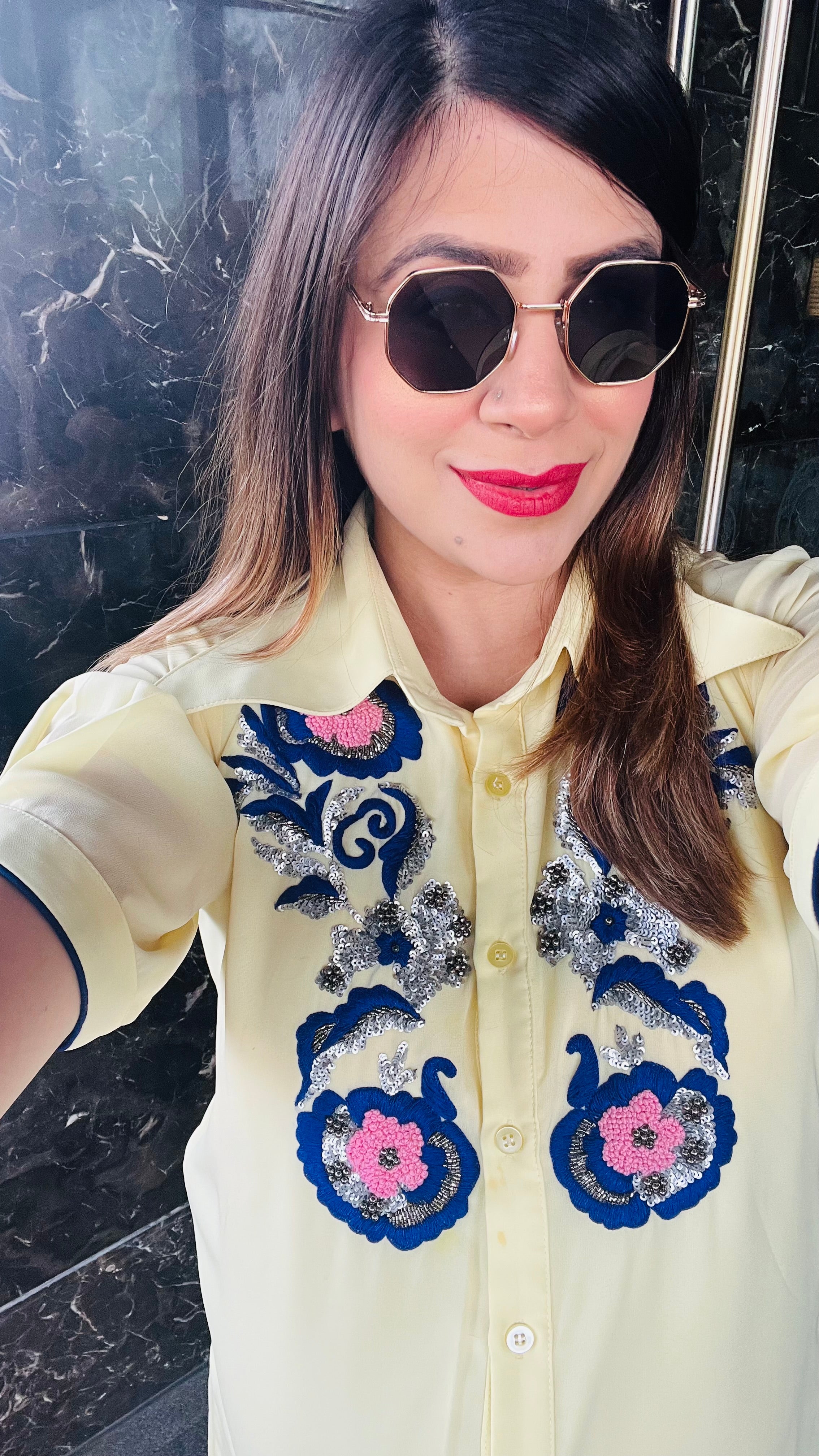 Lemon Yellow Embroidered Shirt