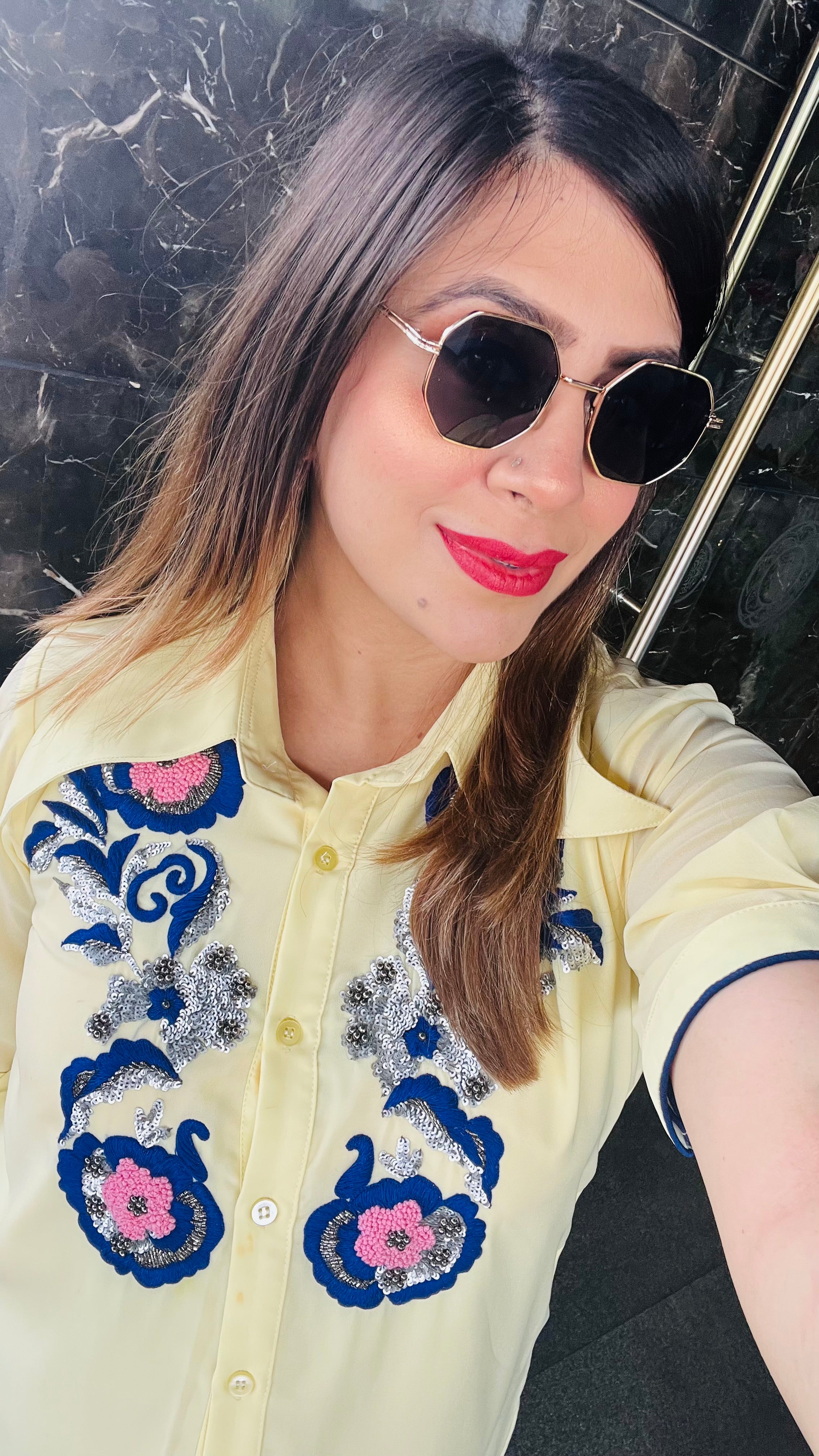 Lemon Yellow Embroidered Shirt