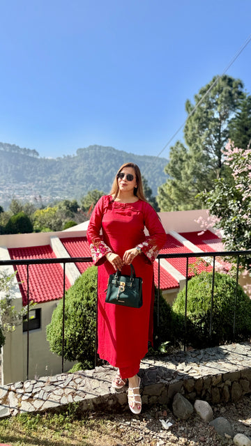 Coral Embroidered Suit