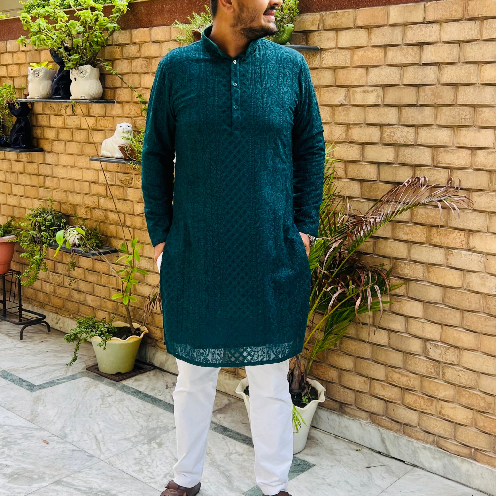 Menswear Teal Green Kurta Set