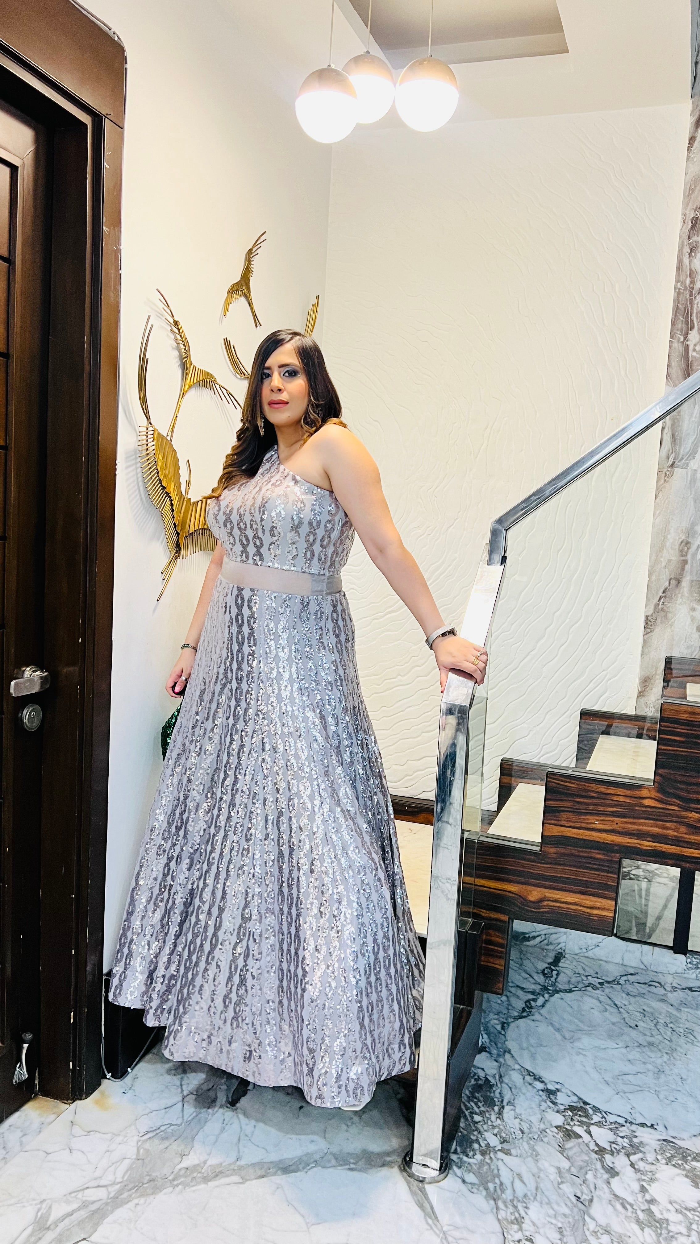 Silver Chain Sequin Gown