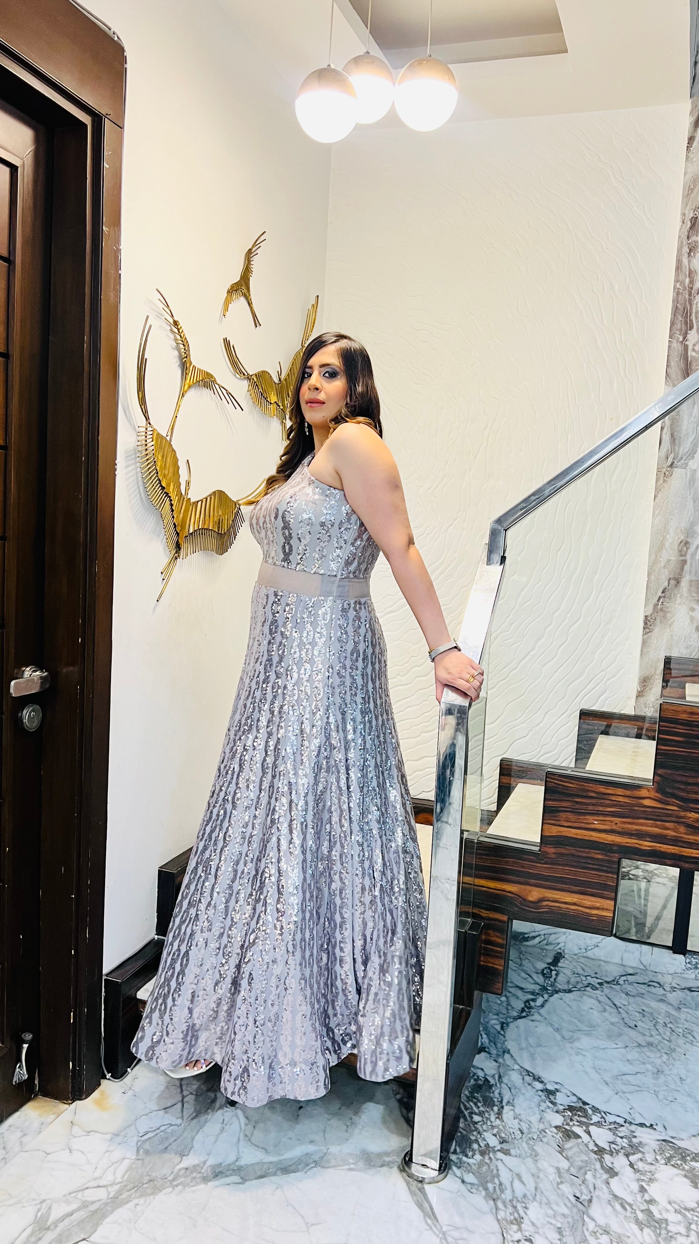 Silver Chain Sequin Gown