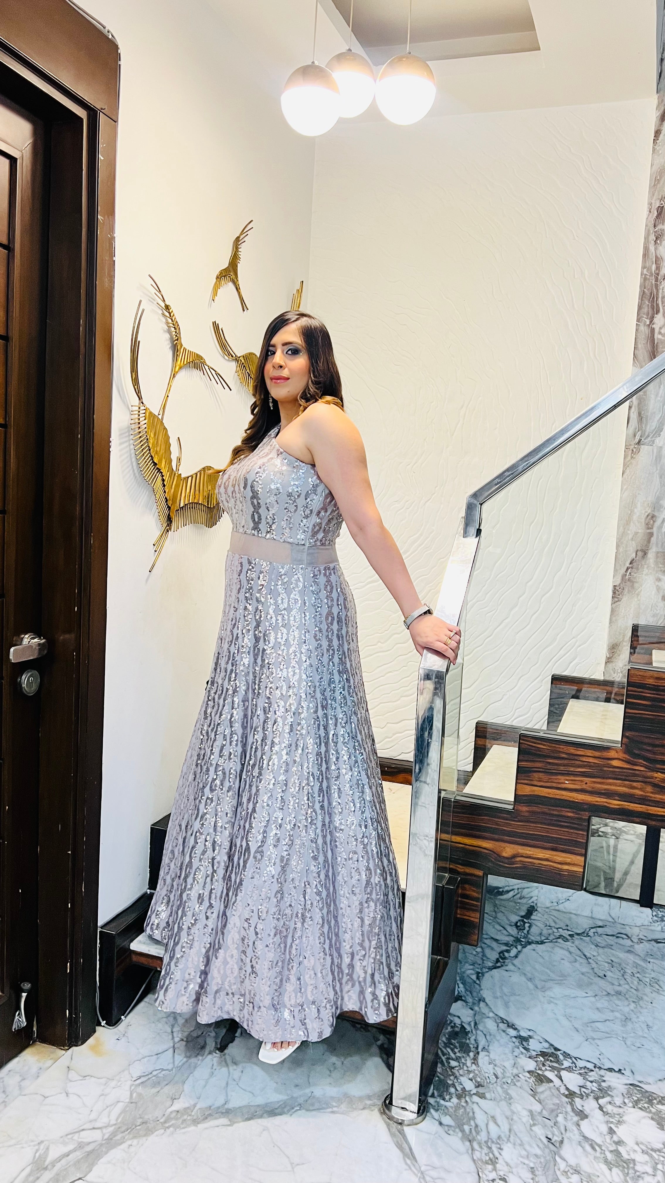Silver Chain Sequin Gown