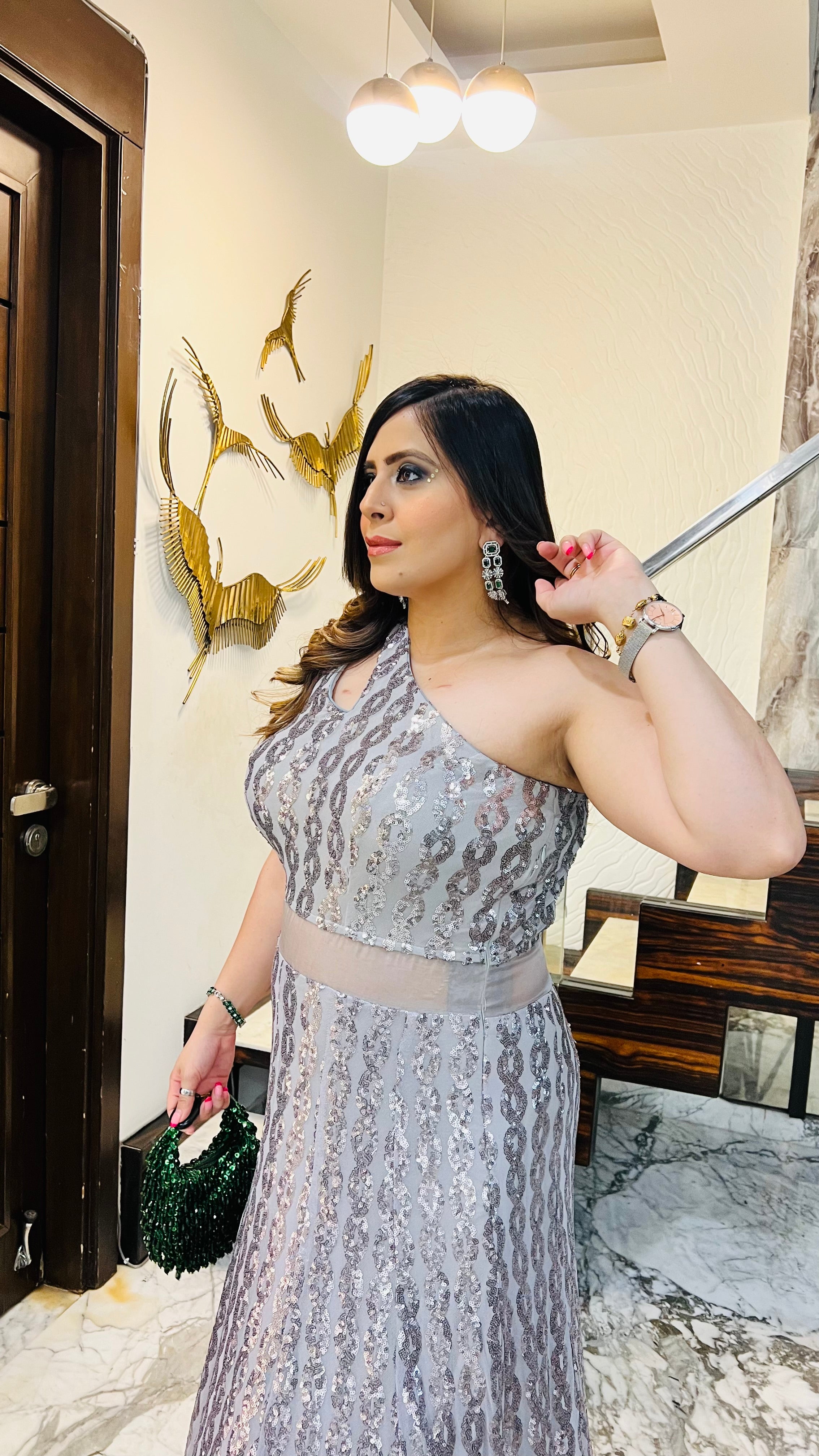 Silver Chain Sequin Gown