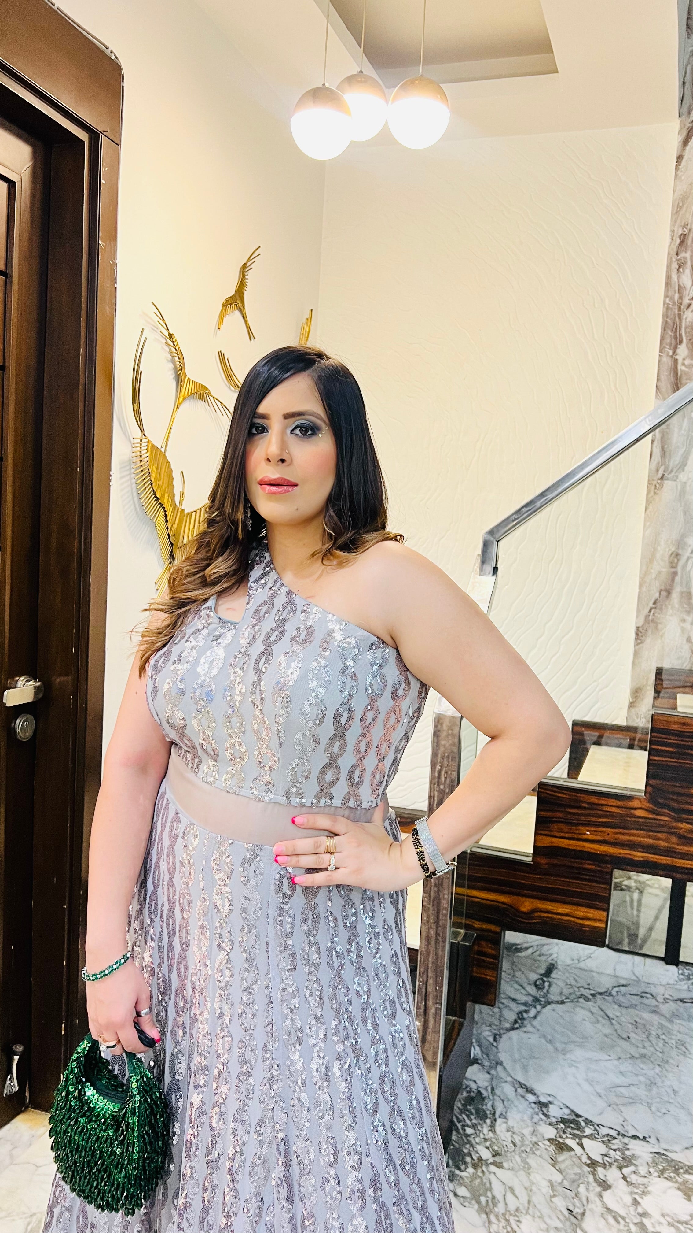 Silver Chain Sequin Gown