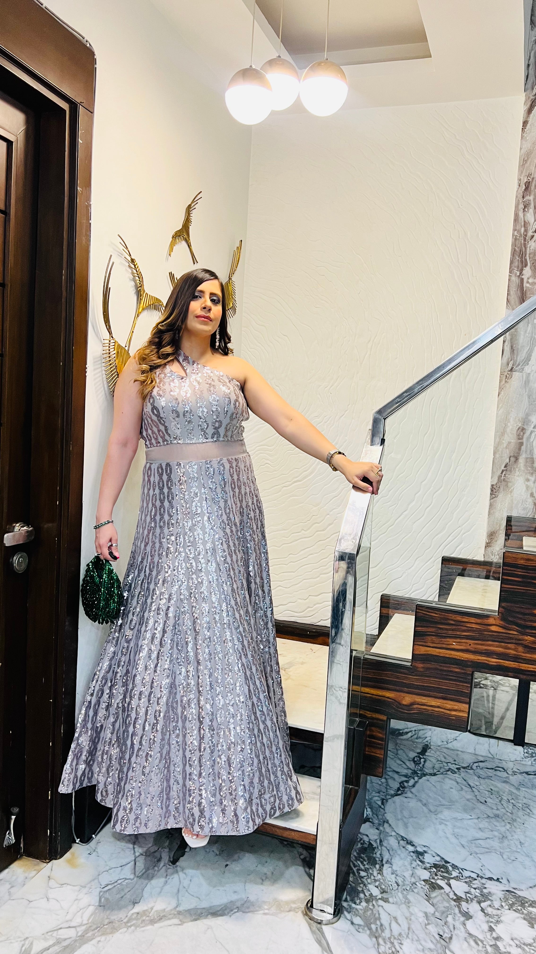 Silver Chain Sequin Gown