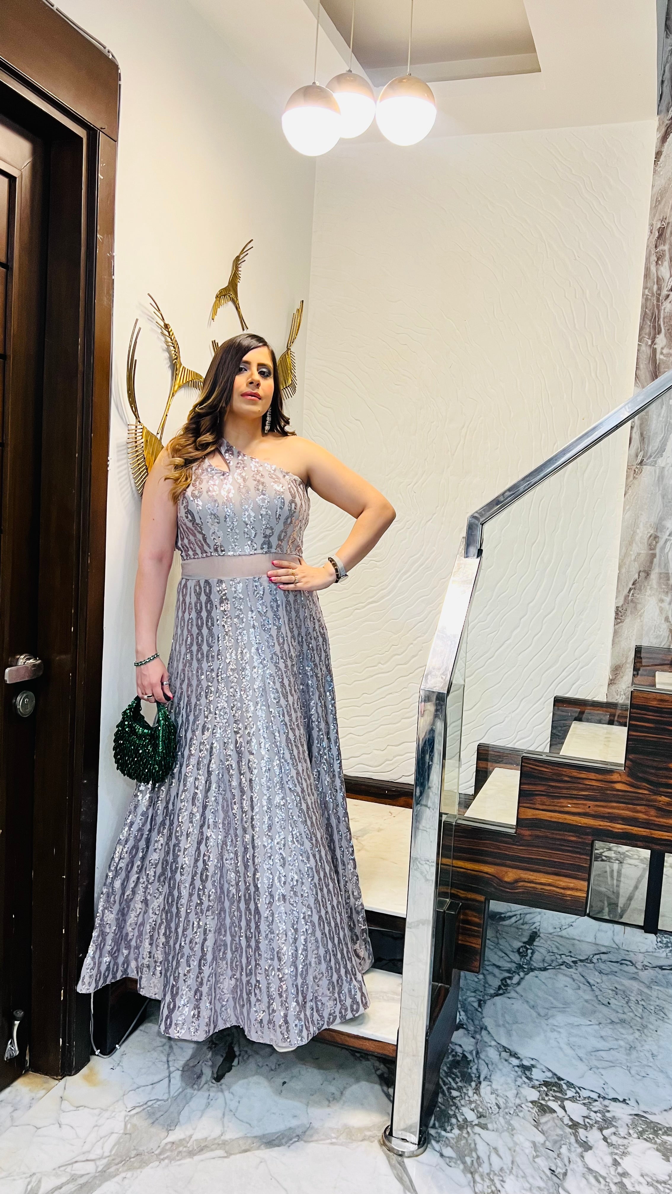 Silver Chain Sequin Gown