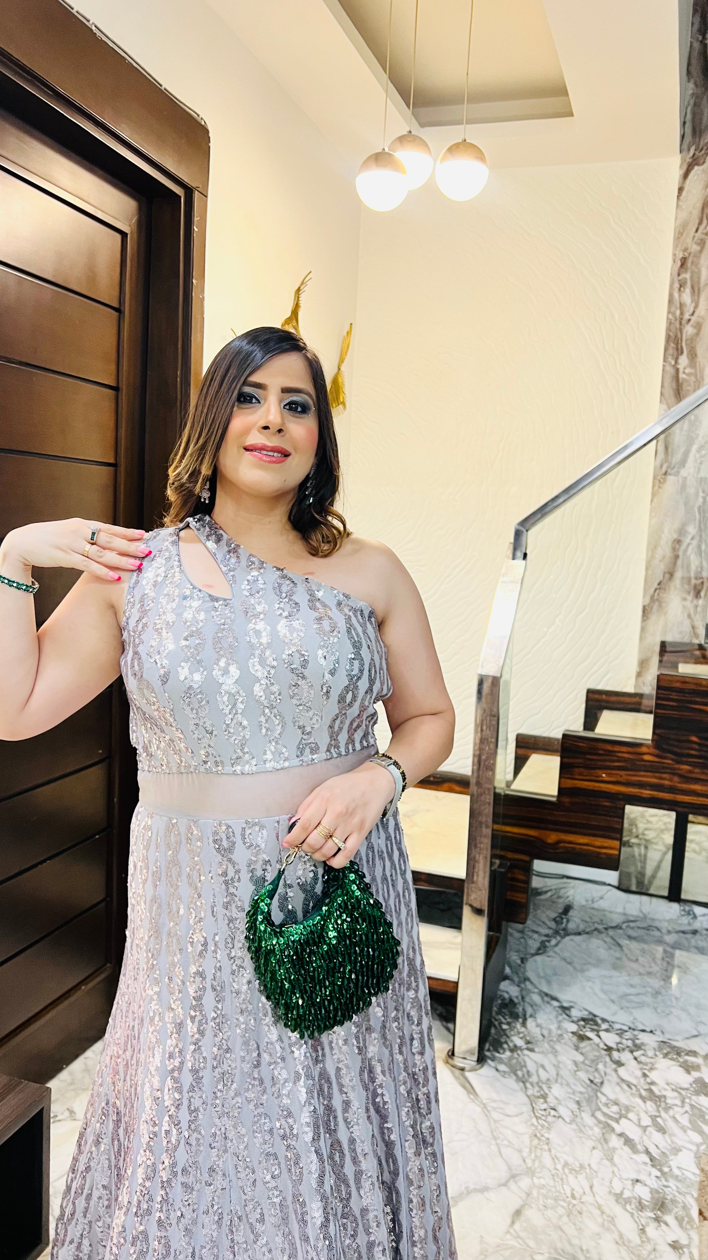 Silver Chain Sequin Gown