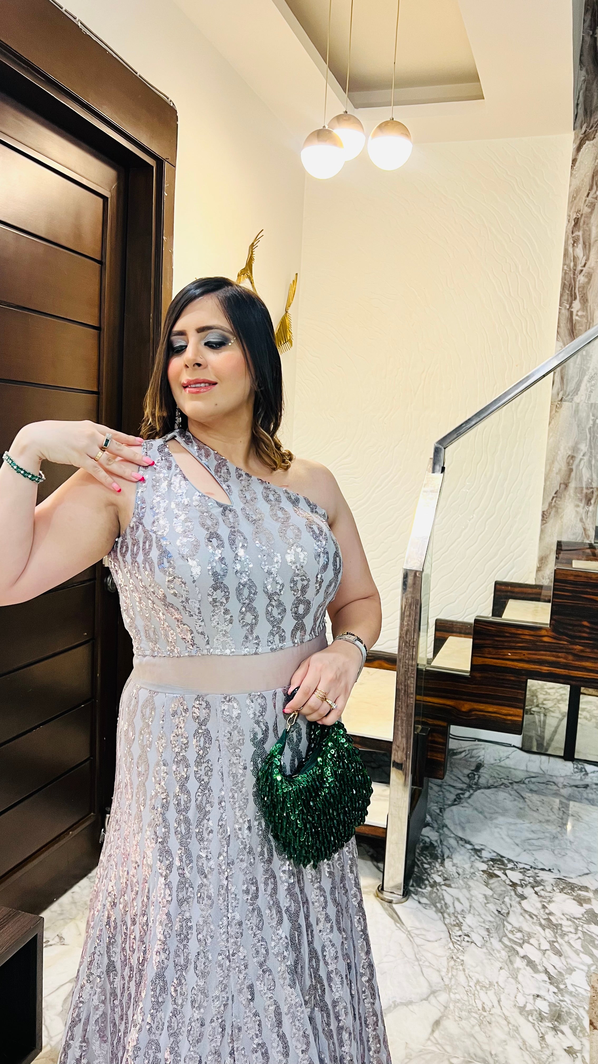 Silver Chain Sequin Gown