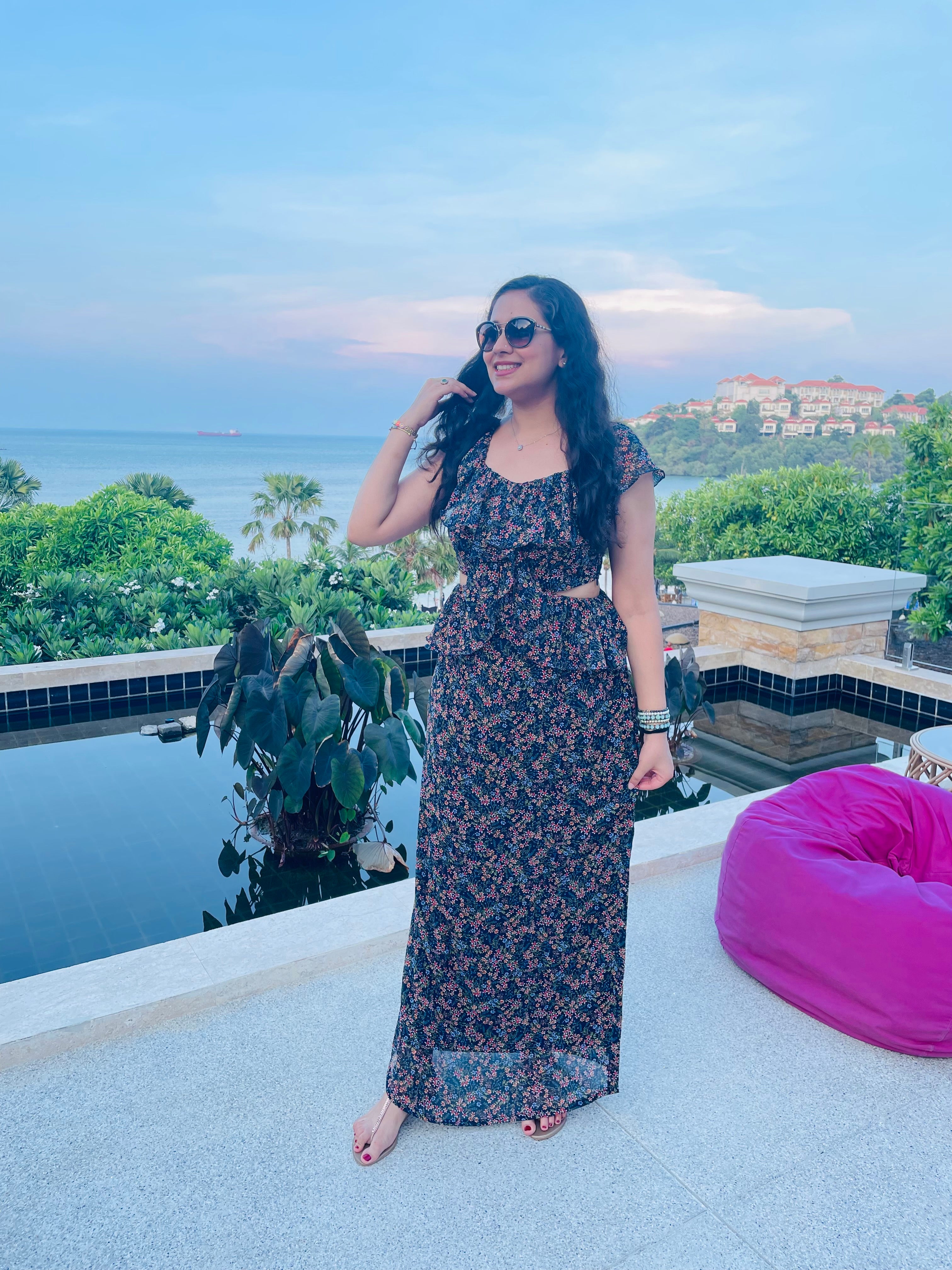 Navy Blue Cut Maxi Dress