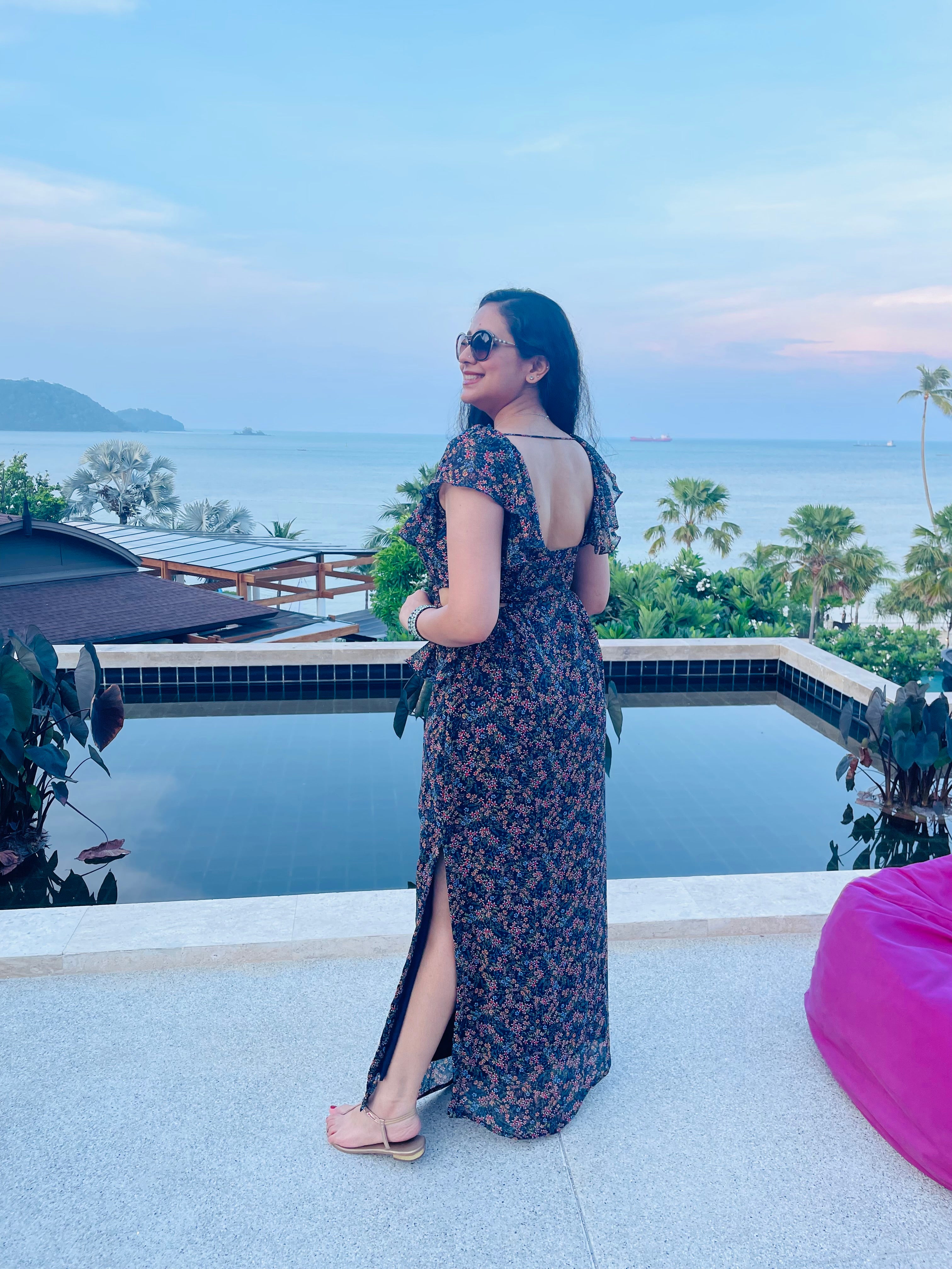 Navy Blue Cut Maxi Dress