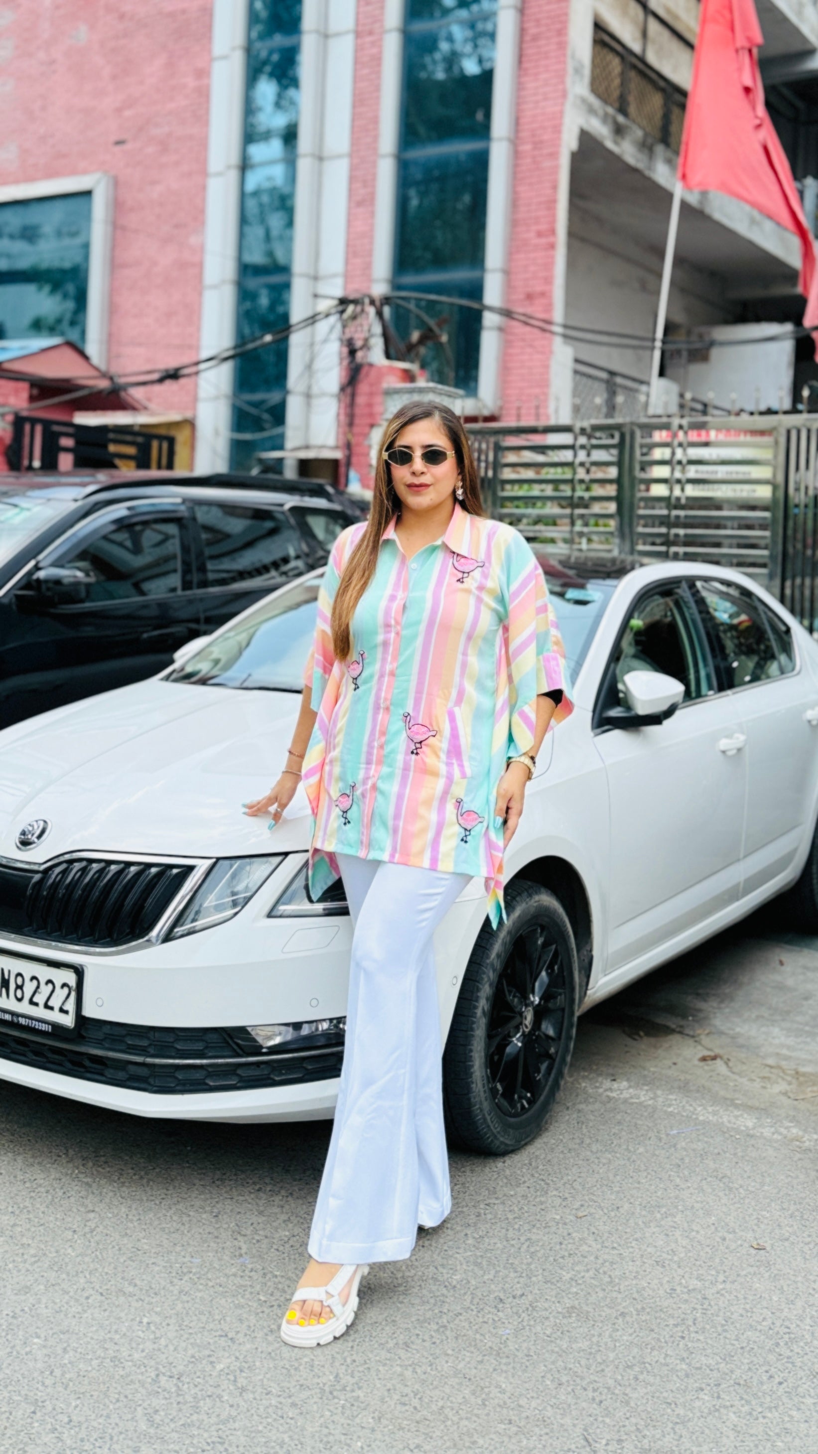 Flamingo Stripes Kaftaan Top