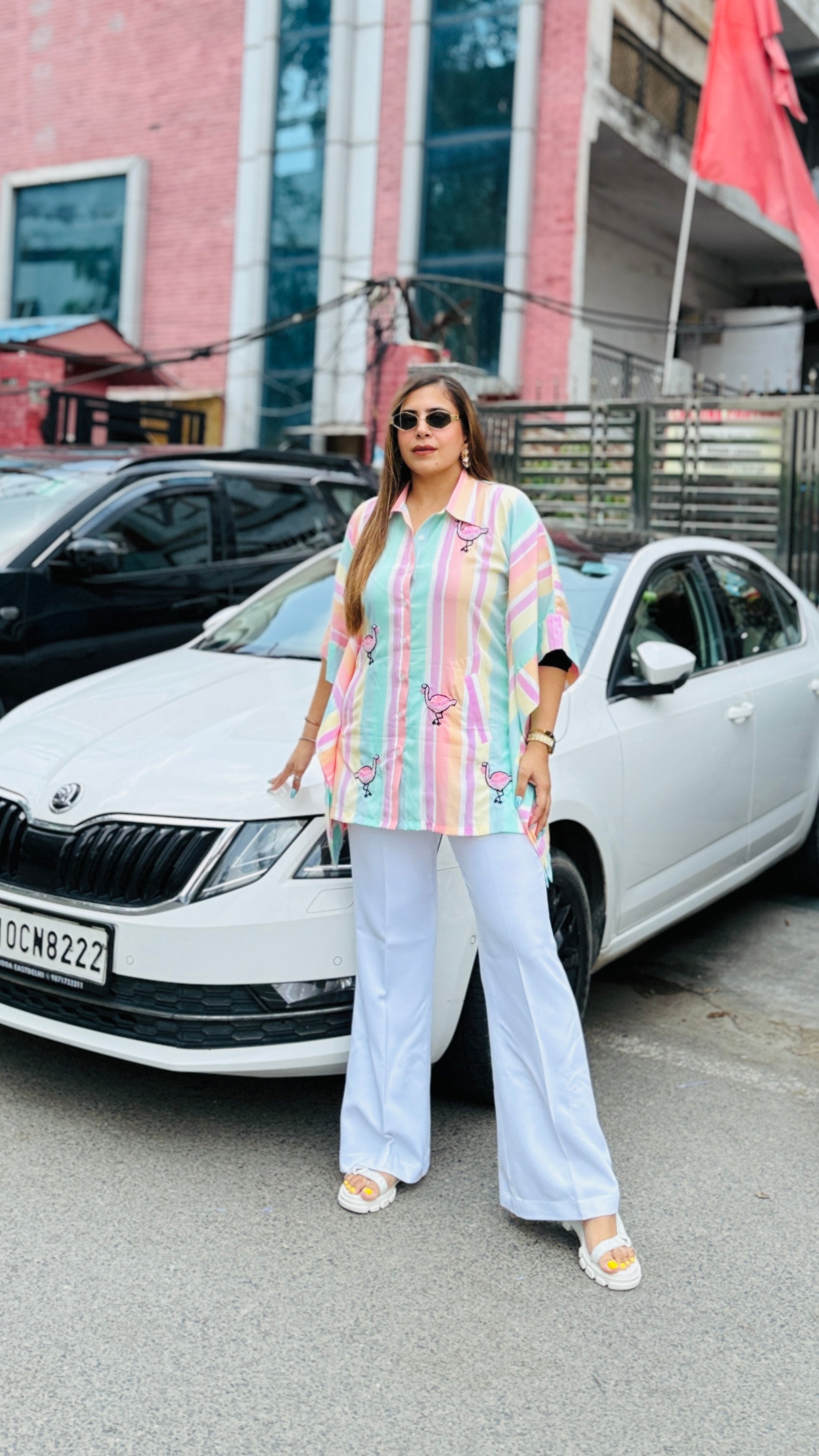 Flamingo Stripes Kaftaan Top