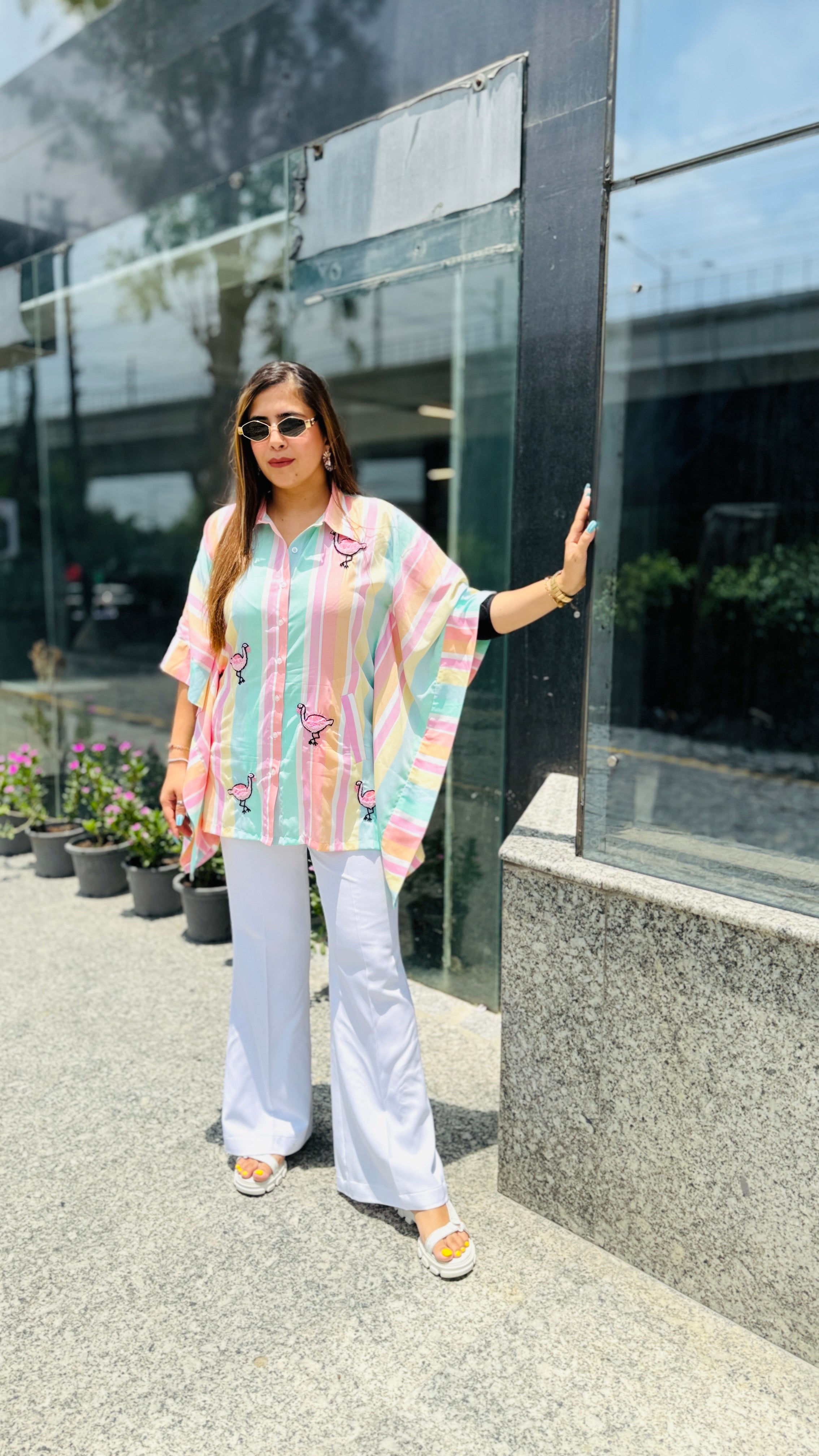 Flamingo Stripes Kaftaan Top