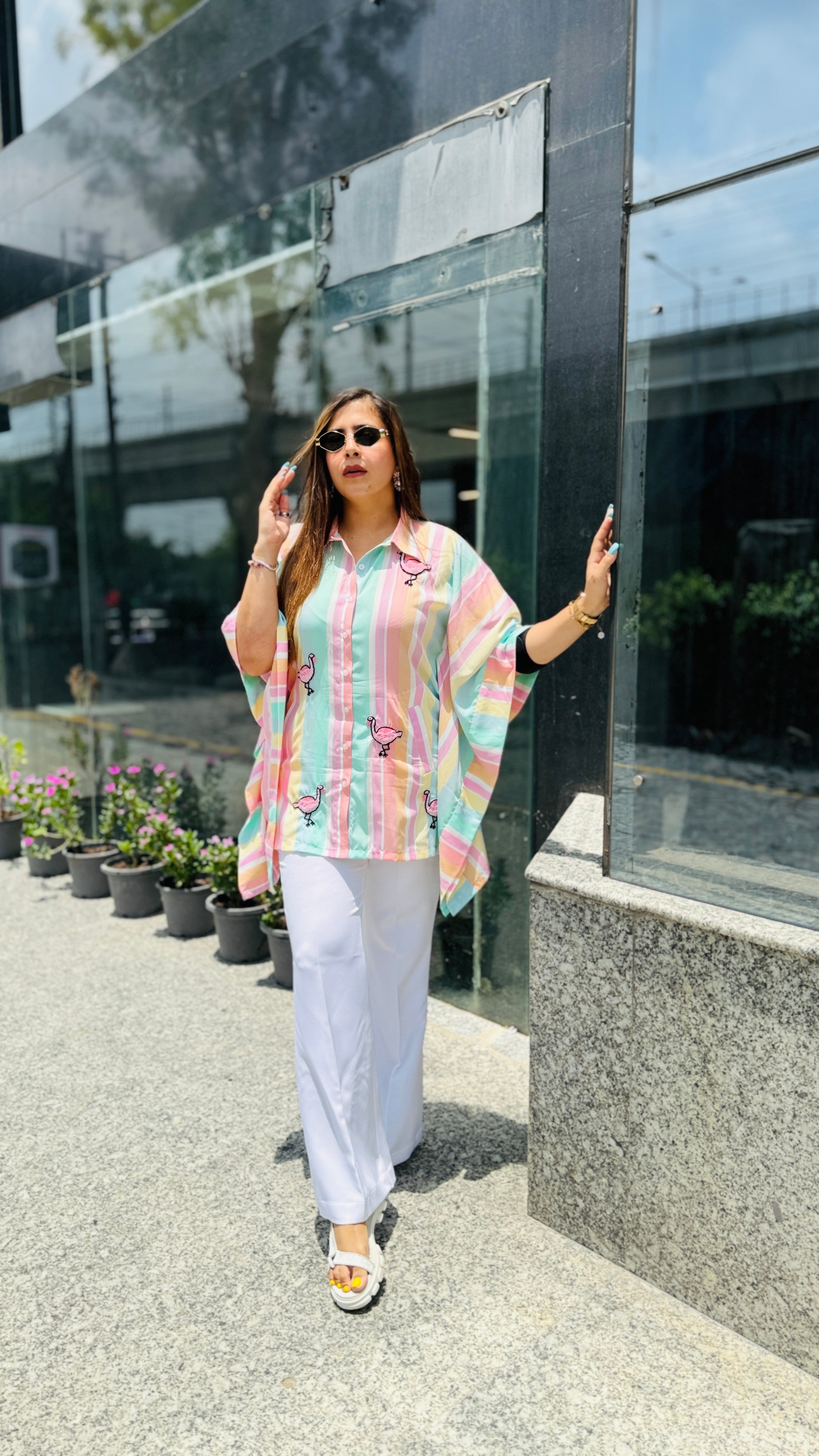 Flamingo Stripes Kaftaan Top