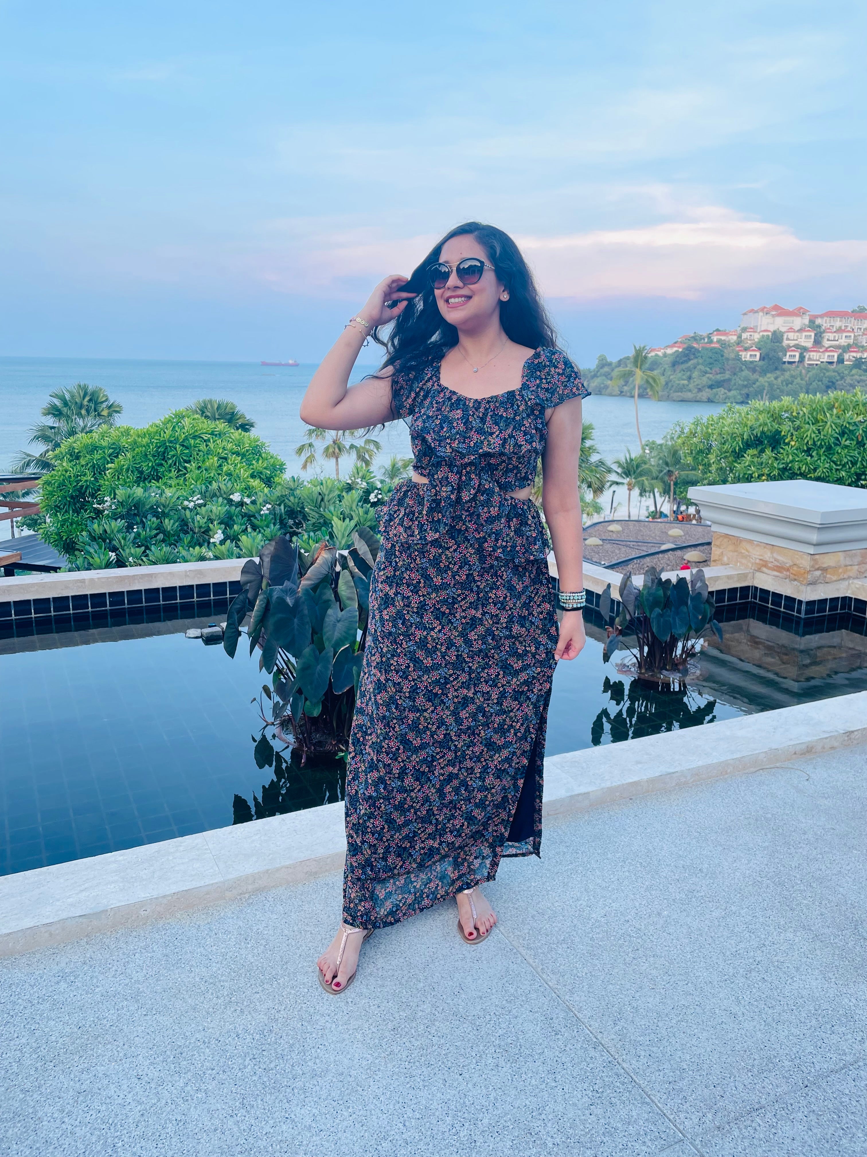 Navy Blue Cut Maxi Dress