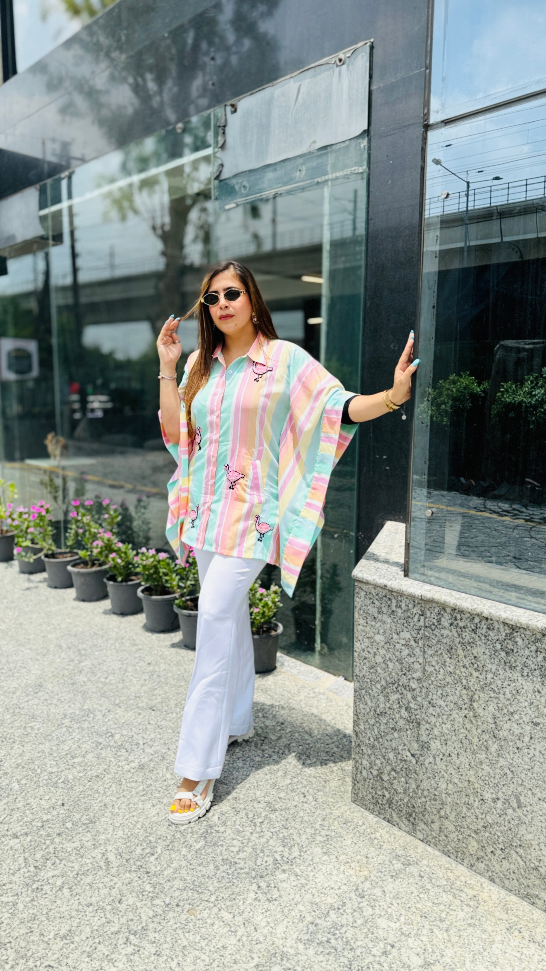 Flamingo Stripes Kaftaan Top