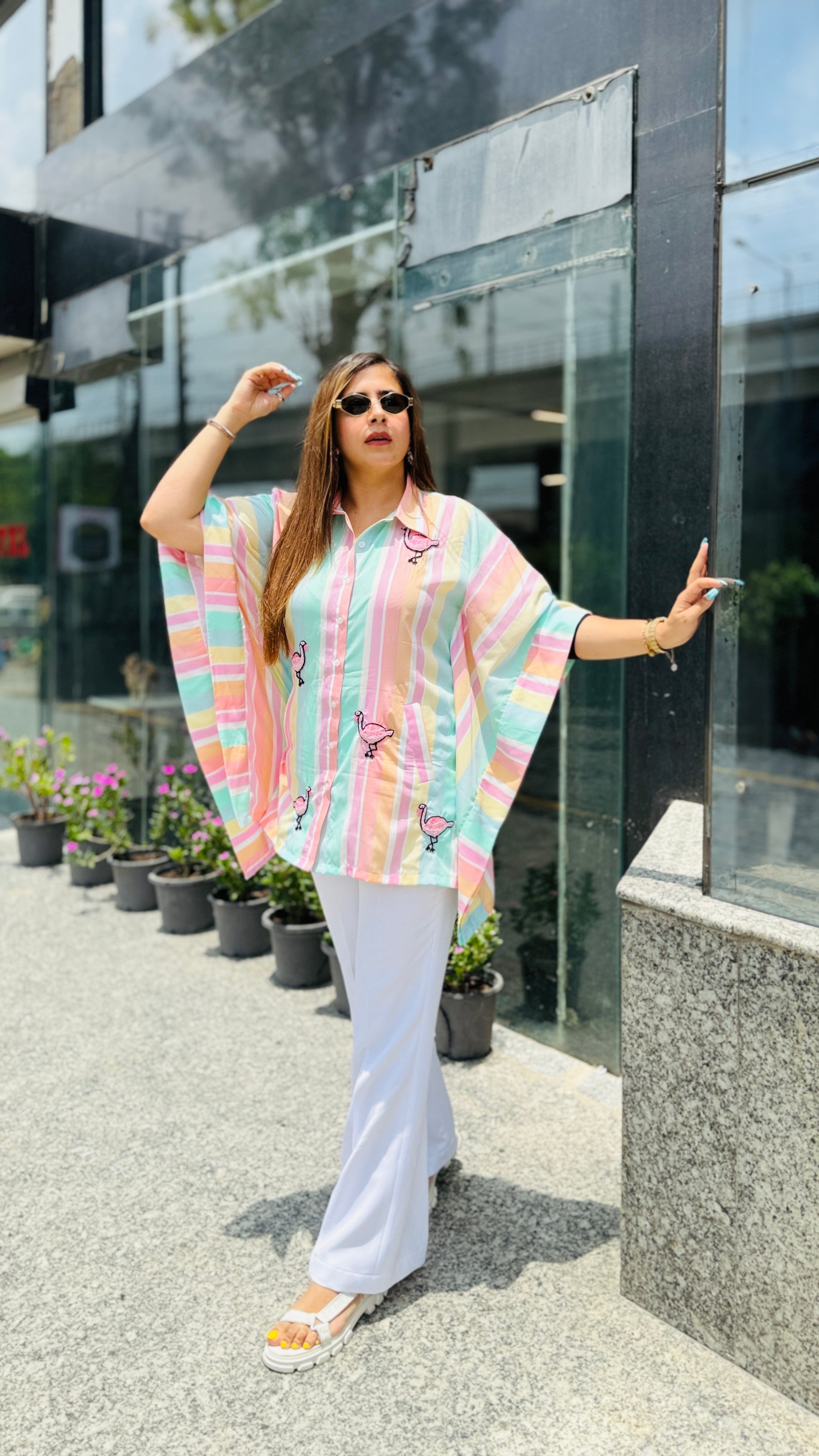 Flamingo Stripes Kaftaan Top