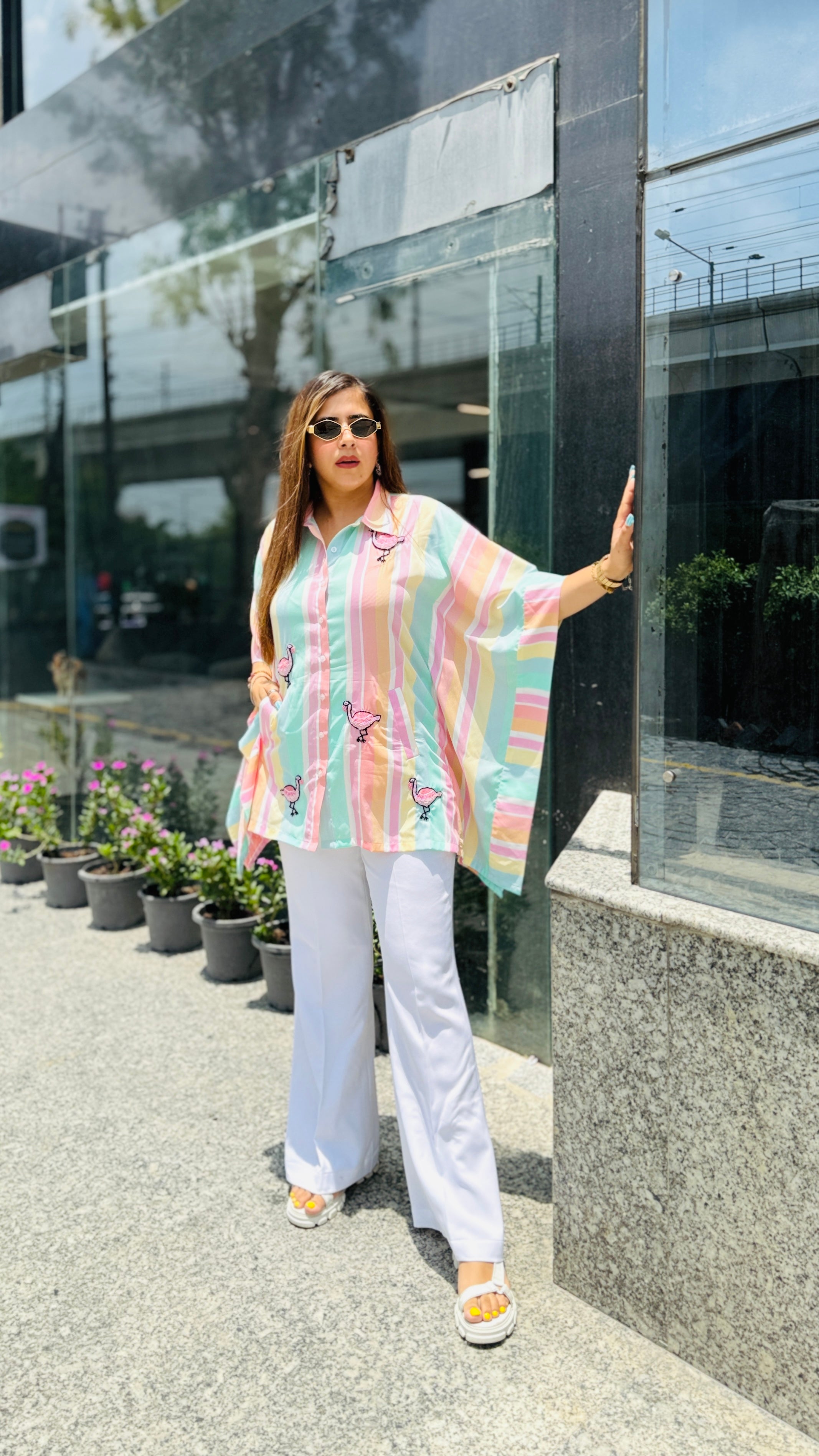 Flamingo Stripes Kaftaan Top