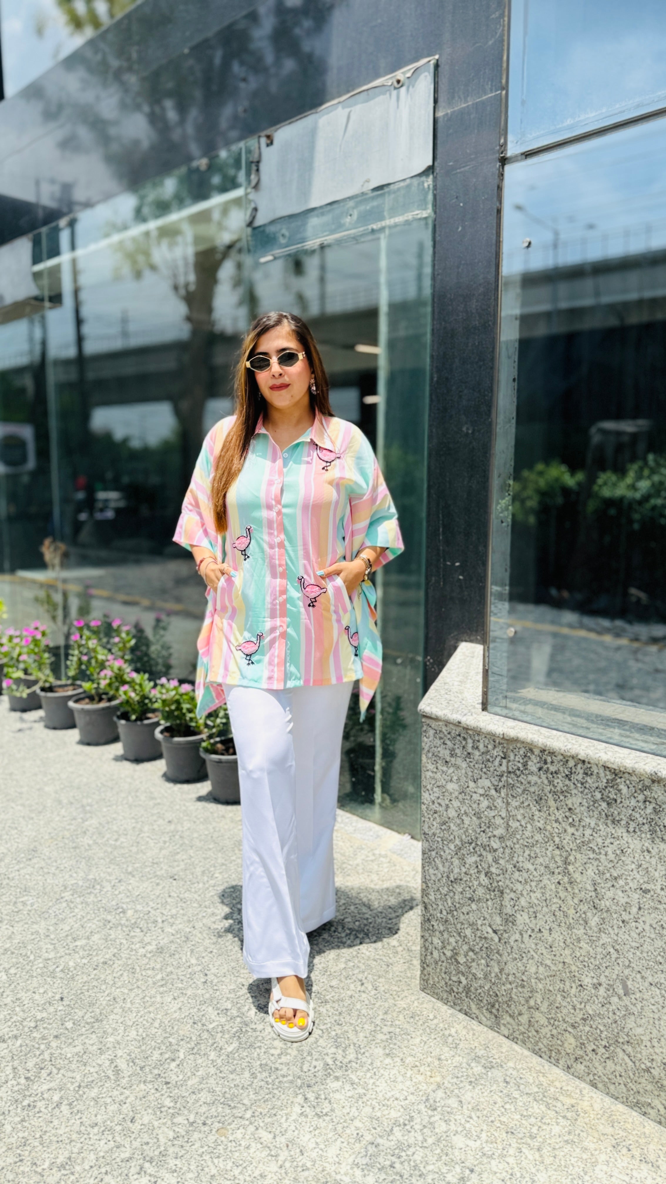 Flamingo Stripes Kaftaan Top