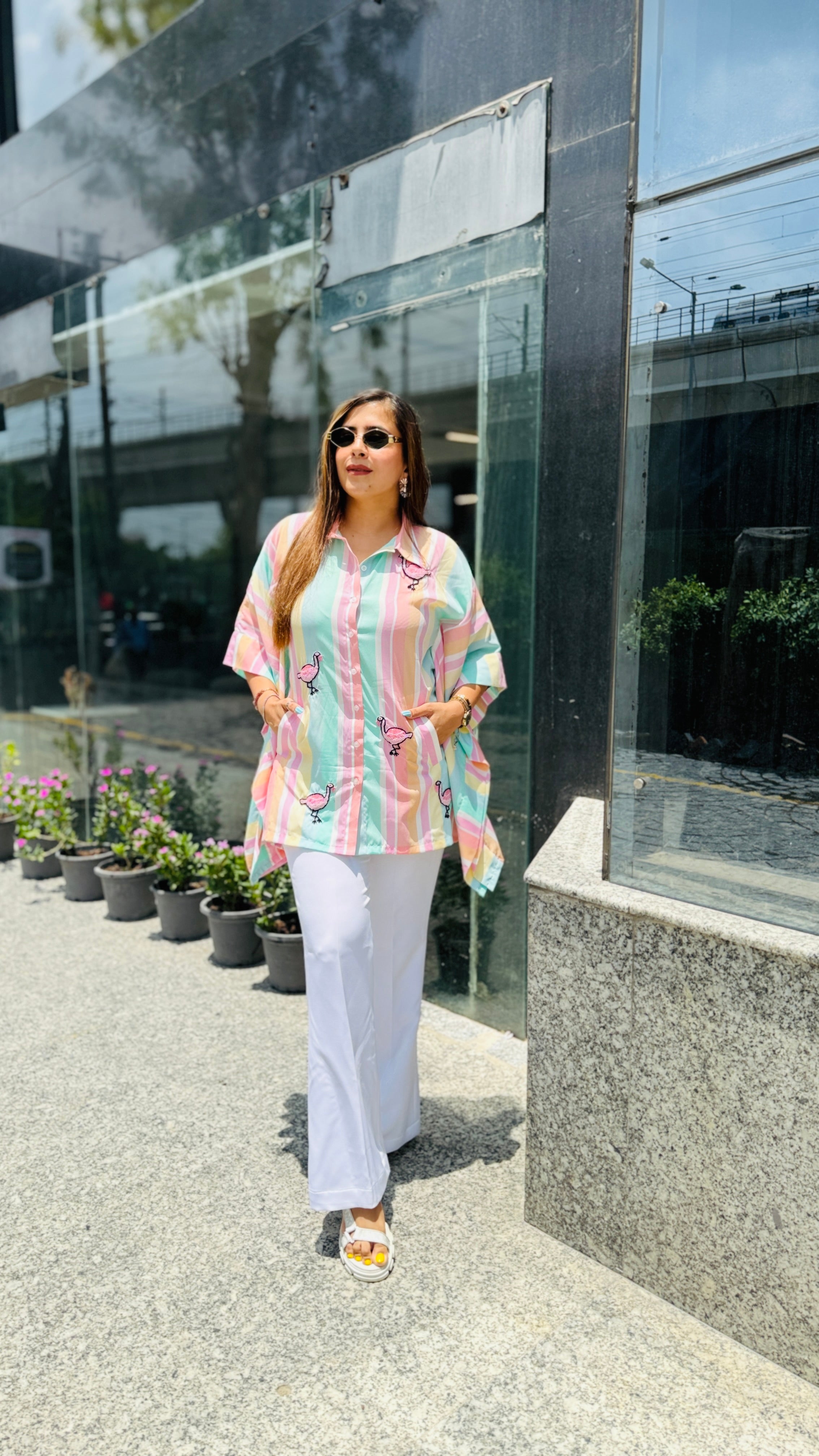 Flamingo Stripes Kaftaan Top