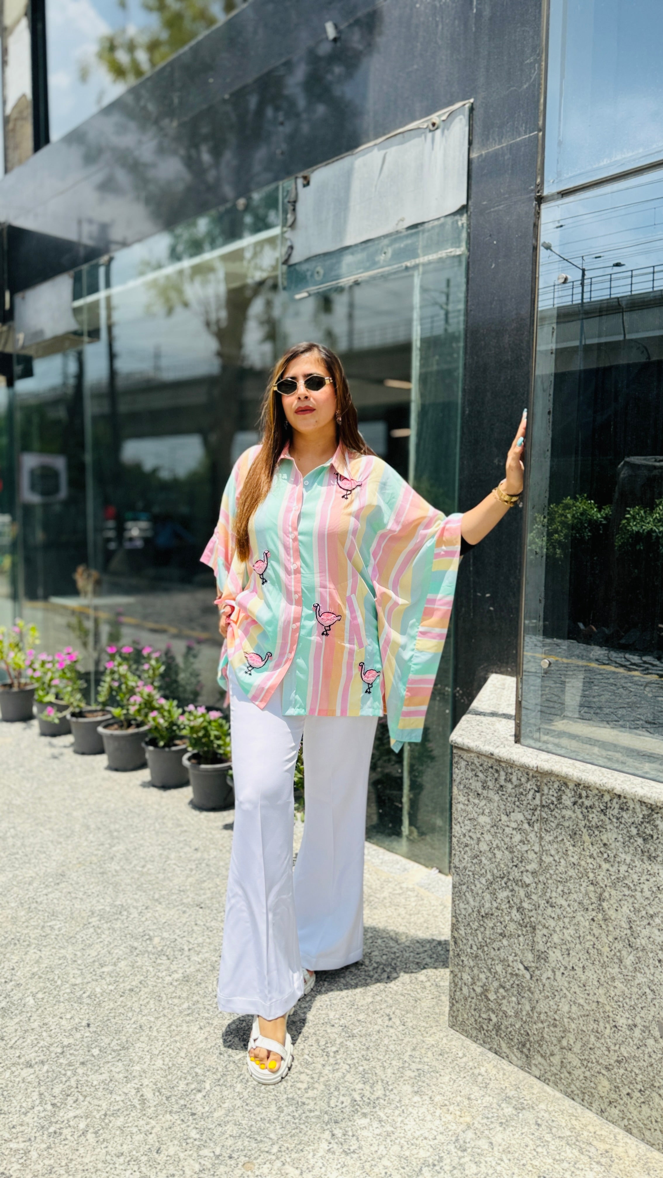Flamingo Stripes Kaftaan Top