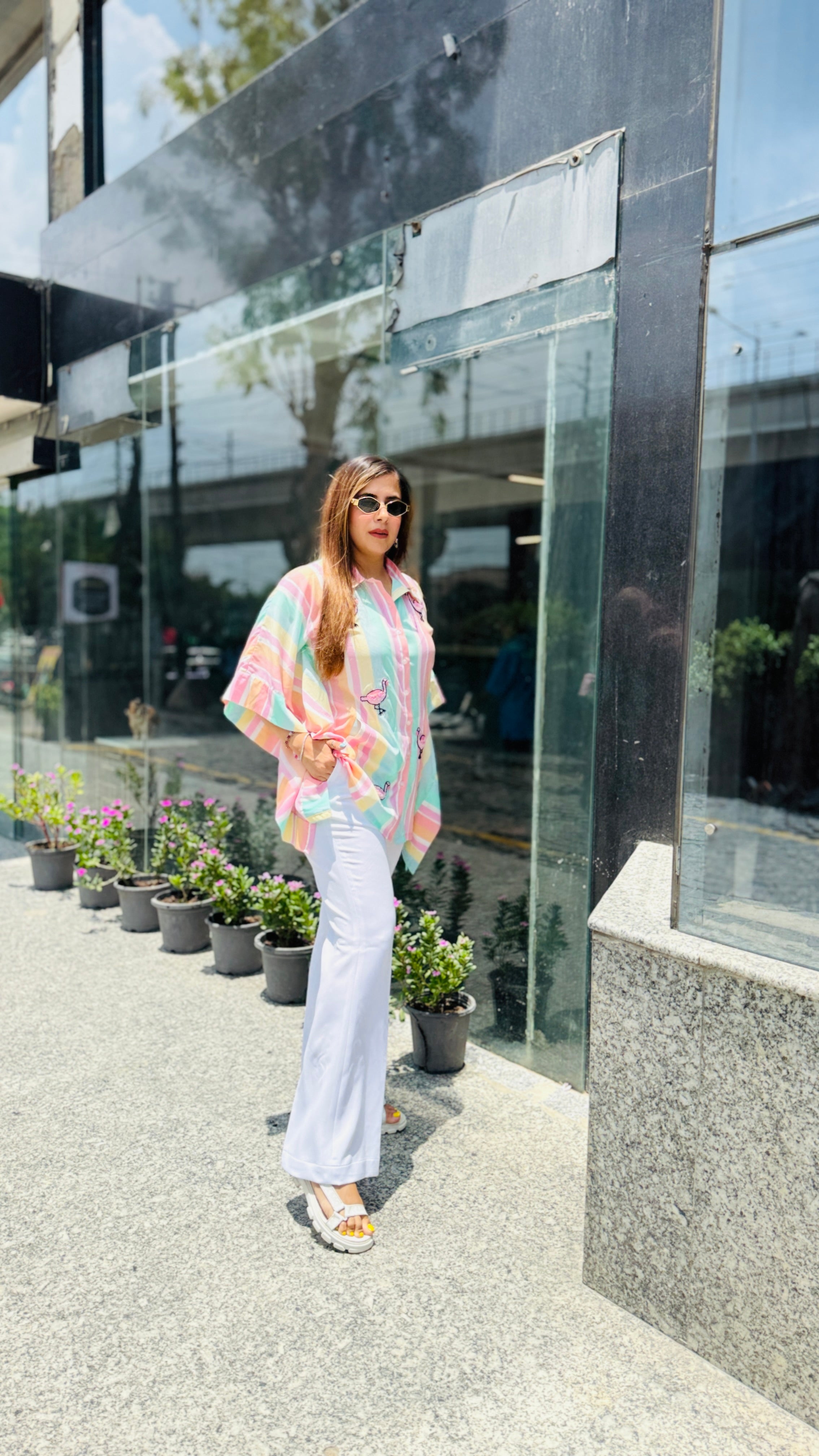 Flamingo Stripes Kaftaan Top